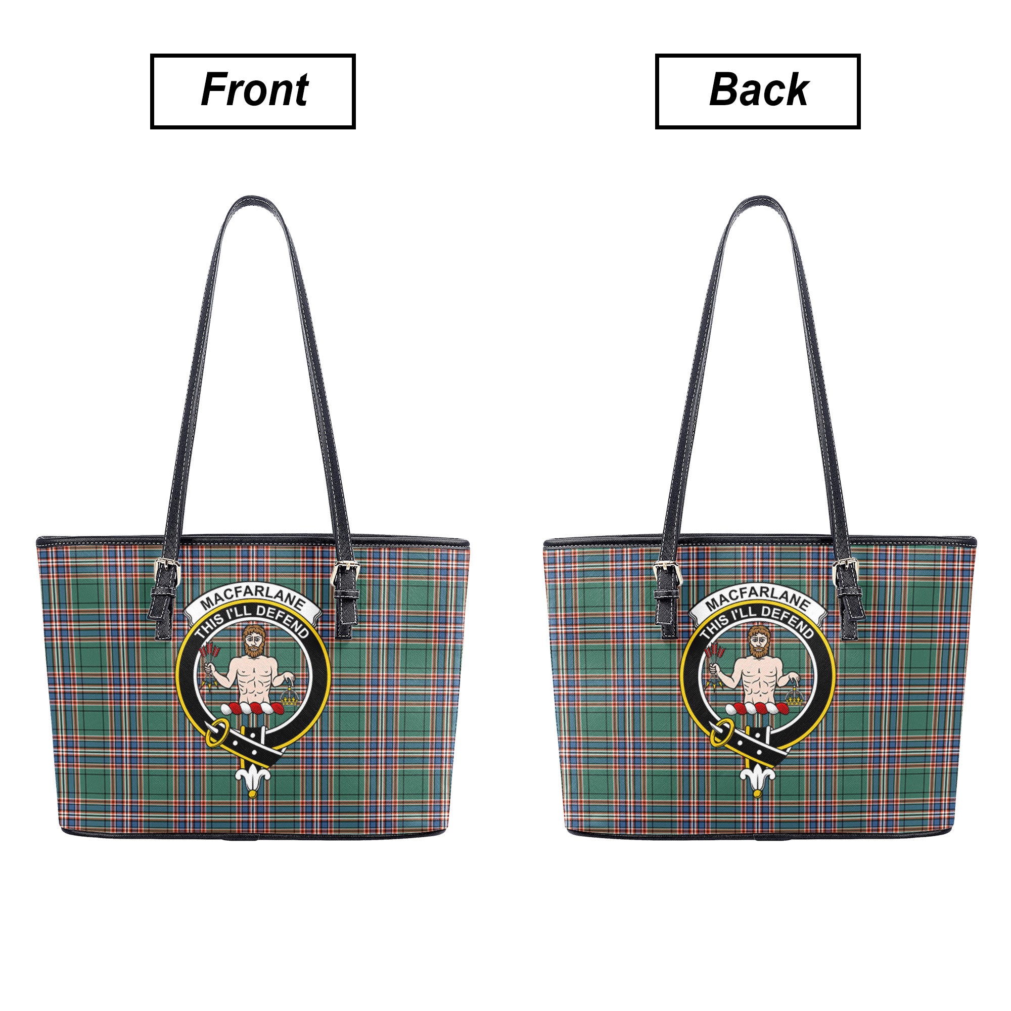 MacFarlane Hunting Ancient Tartan Crest Leather Tote Bag