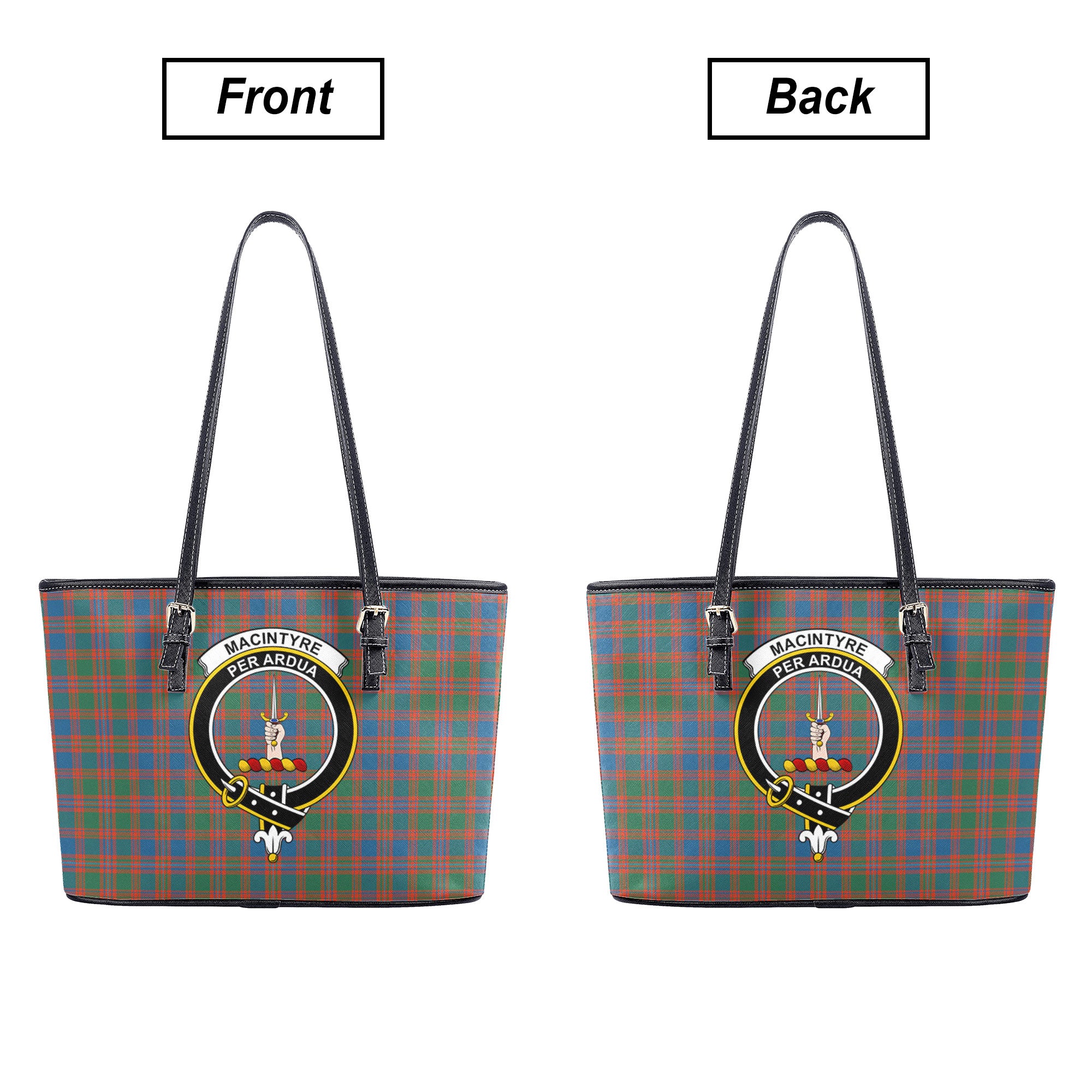 MacIntyre Ancient Tartan Crest Leather Tote Bag