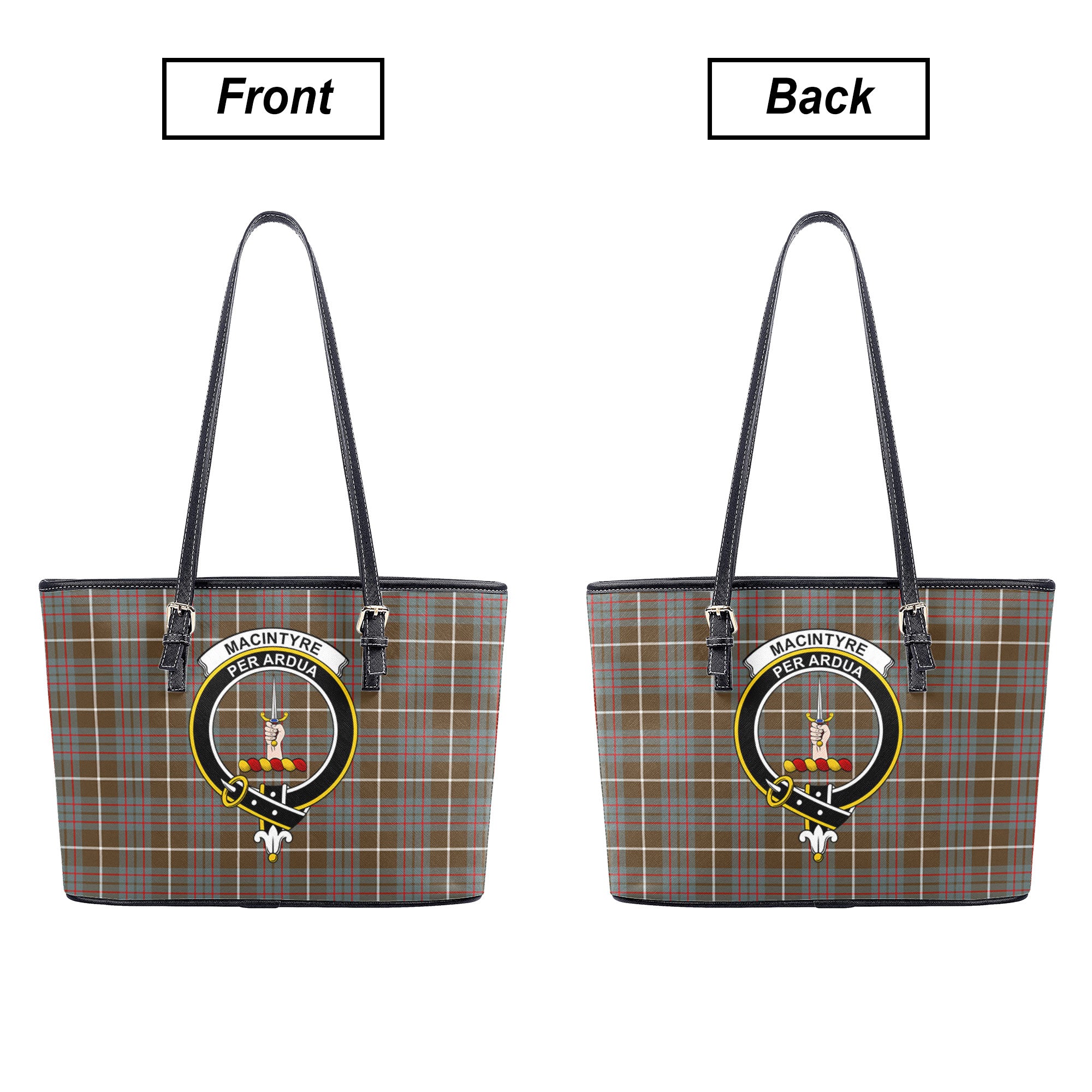 MacIntyre Hunting Weathered Tartan Crest Leather Tote Bag