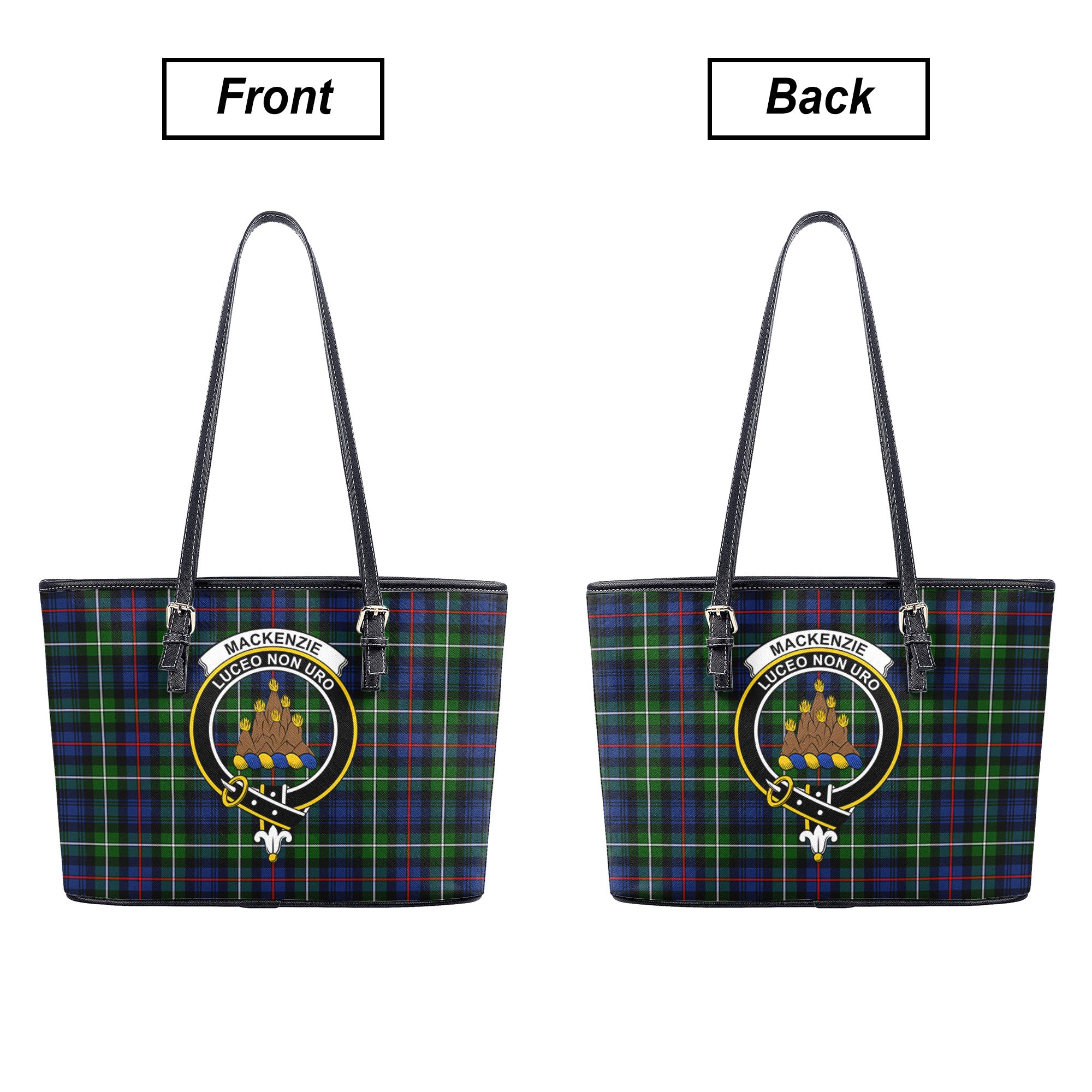 MacKenzie Modern Tartan Crest Leather Tote Bag