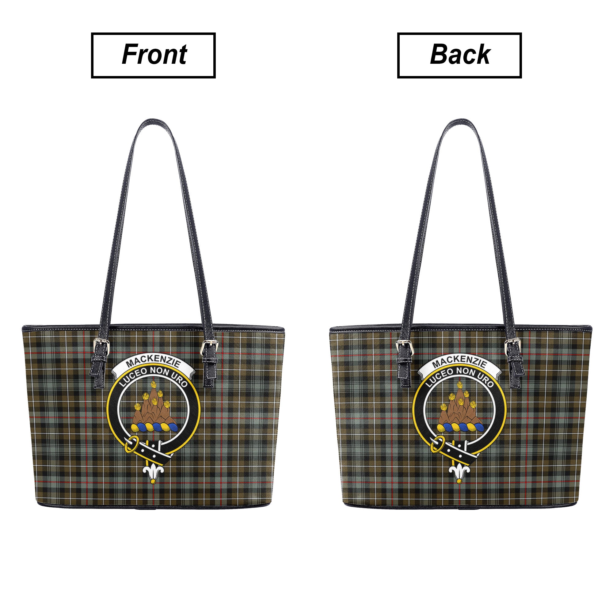 MacKenzie Weathered Tartan Crest Leather Tote Bag