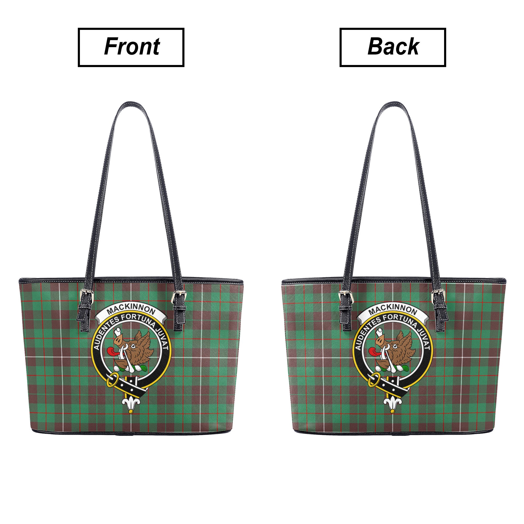 MacKinnon Hunting Ancient Tartan Crest Leather Tote Bag