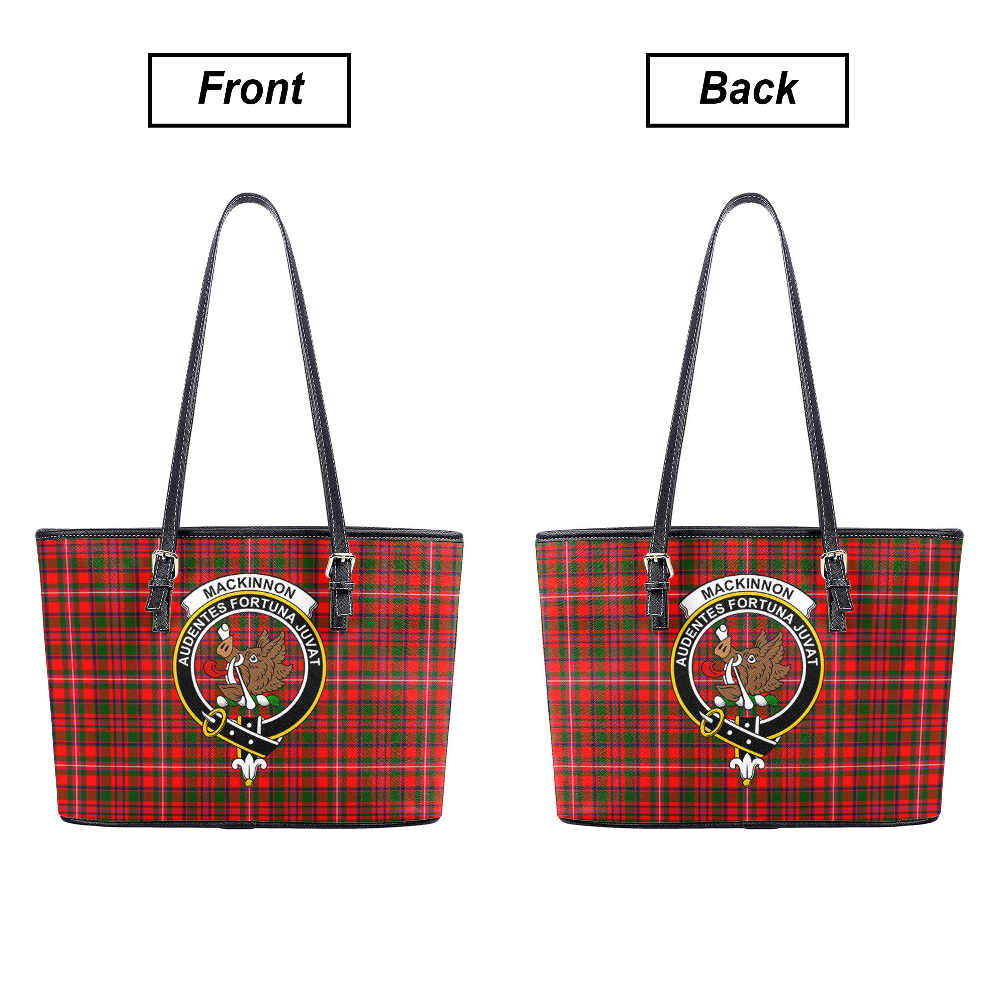 MacKinnon Modern Tartan Crest Leather Tote Bag