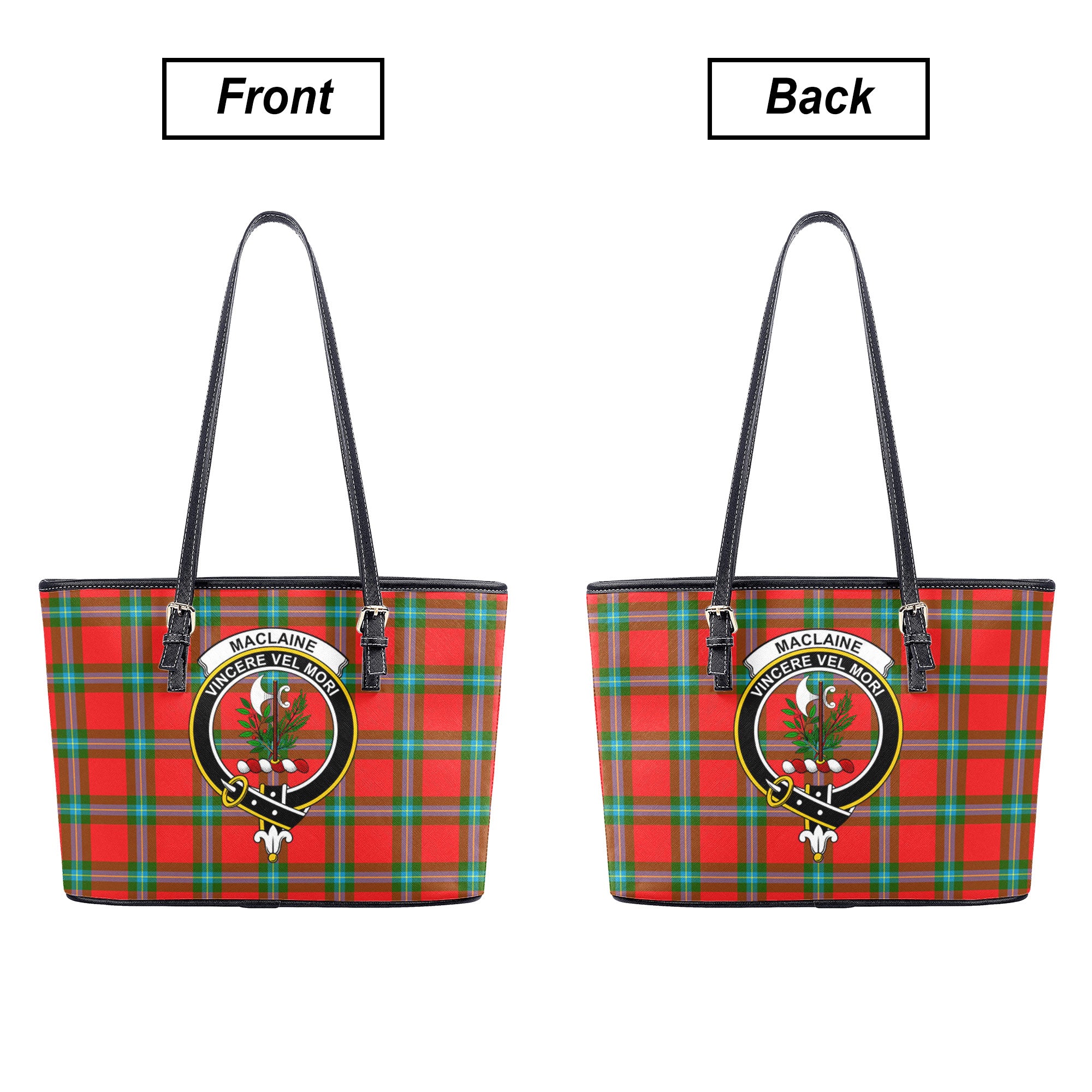 MacLaine of Loch Buie Tartan Crest Leather Tote Bag