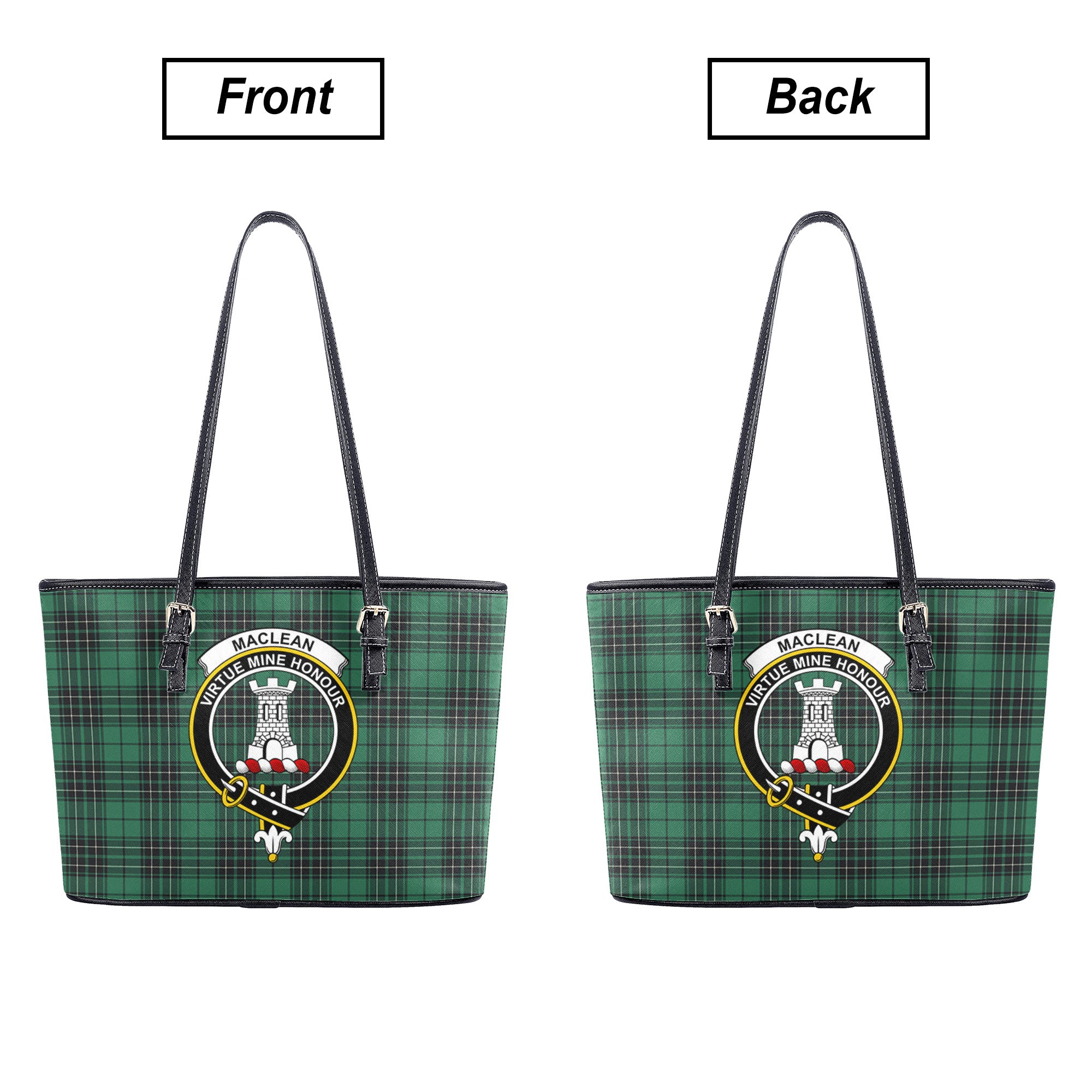 MacLean Hunting Ancient Tartan Crest Leather Tote Bag