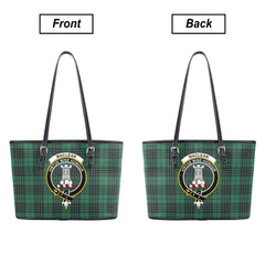 MacLean Hunting Ancient Tartan Crest Leather Tote Bag