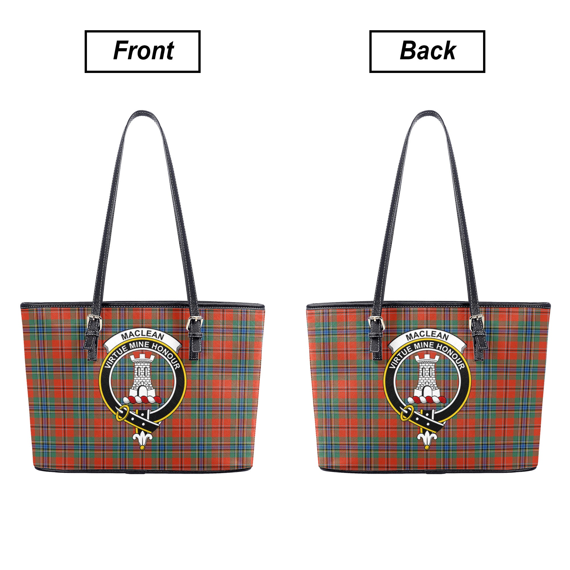 MacLean of Duart Ancient Tartan Crest Leather Tote Bag