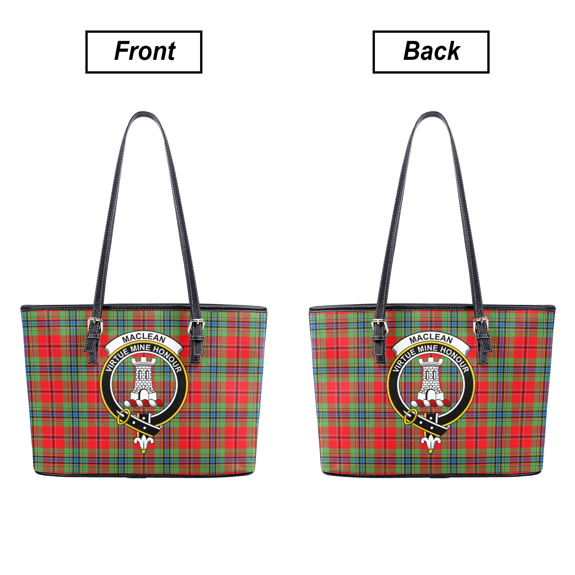 MacLean of Duart Modern Tartan Crest Leather Tote Bag