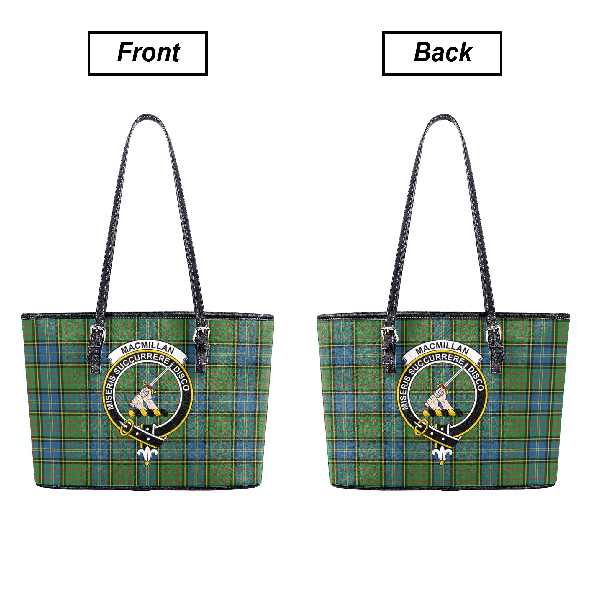 MacMillan Hunting Ancient Tartan Crest Leather Tote Bag