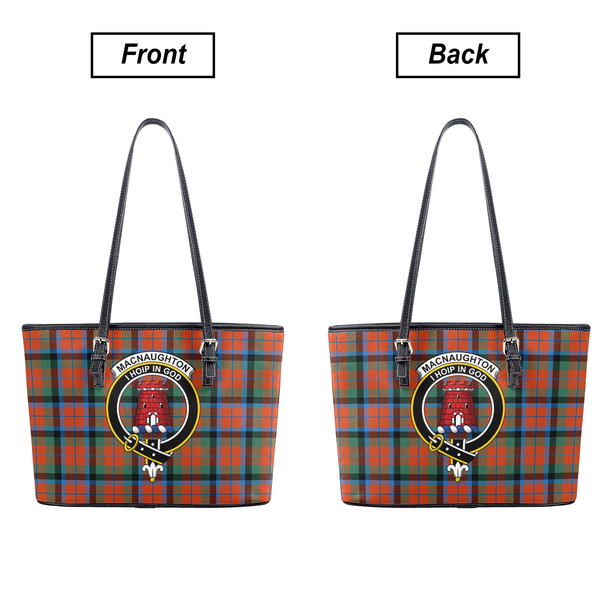 MacNaughton Ancient Tartan Crest Leather Tote Bag