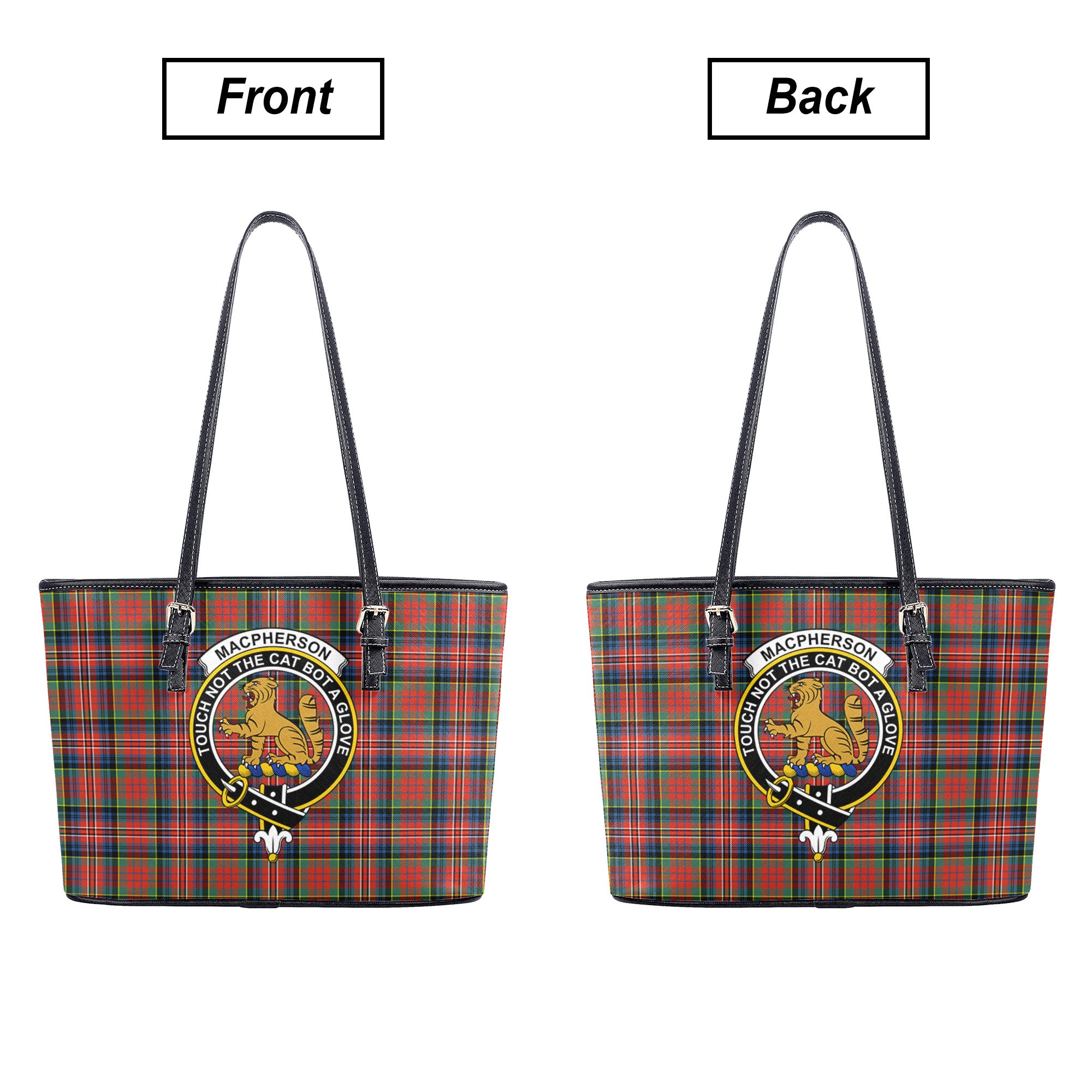 MacPherson Ancient Tartan Crest Leather Tote Bag