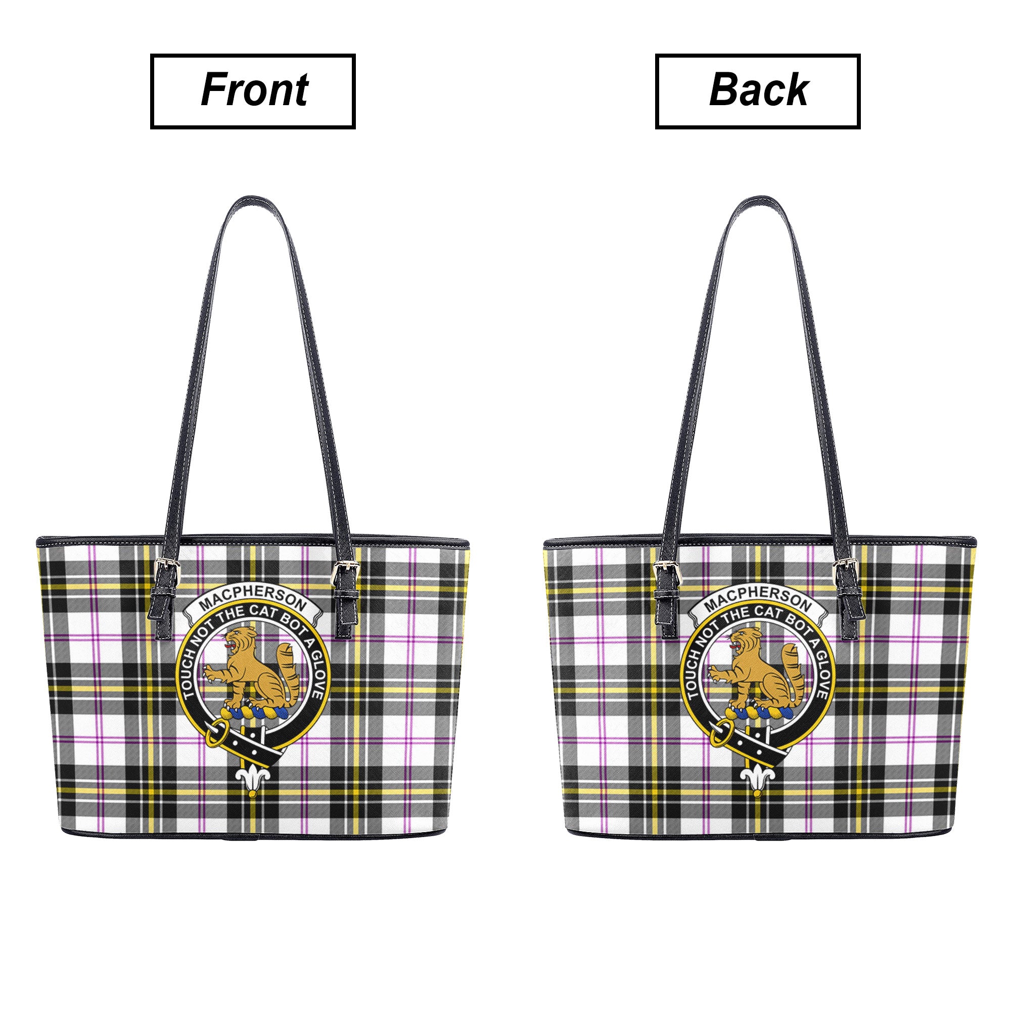 MacPherson Dress Modern Tartan Crest Leather Tote Bag