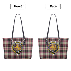 MacPherson Hunting Ancient Tartan Crest Leather Tote Bag