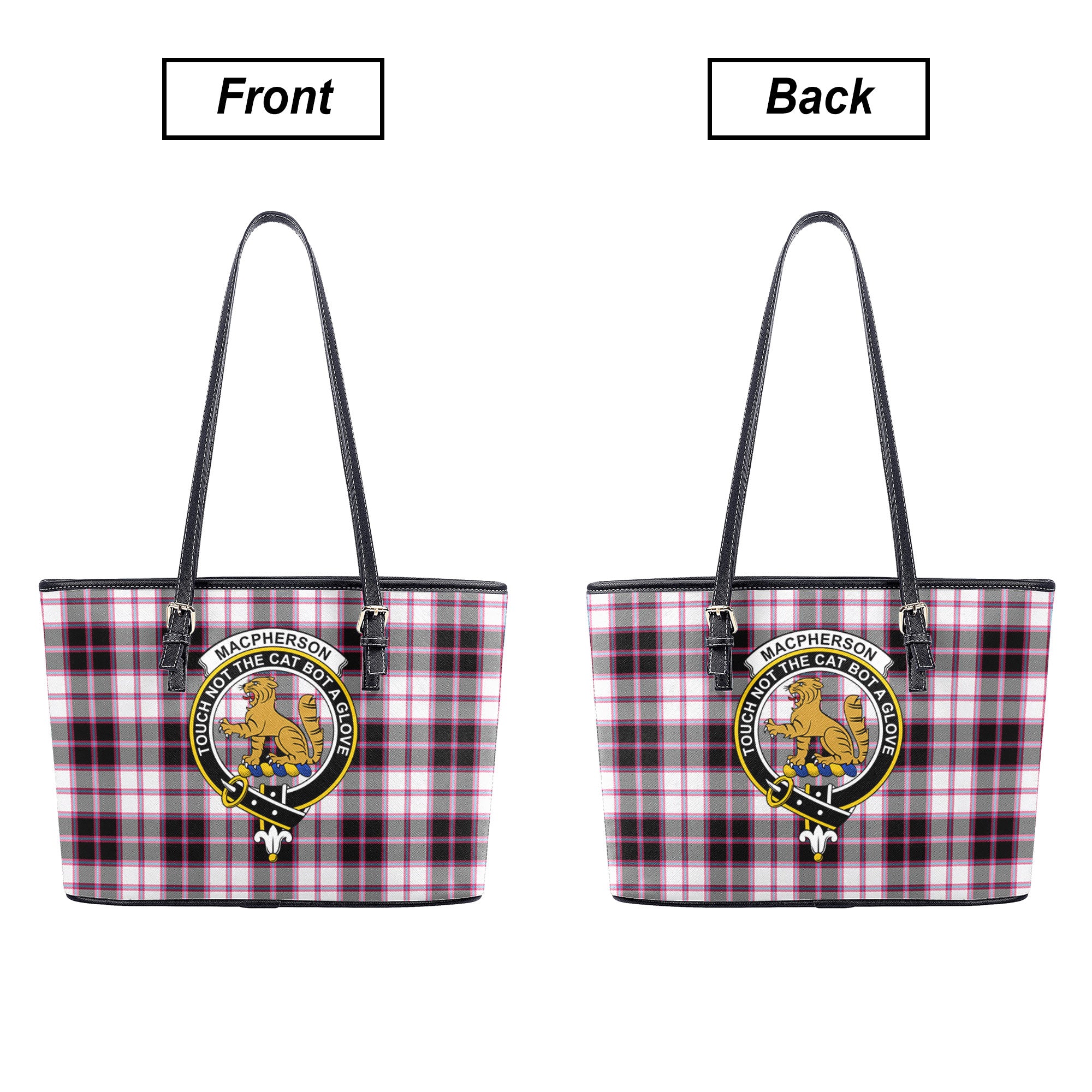 MacPherson Hunting Modern Tartan Crest Leather Tote Bag