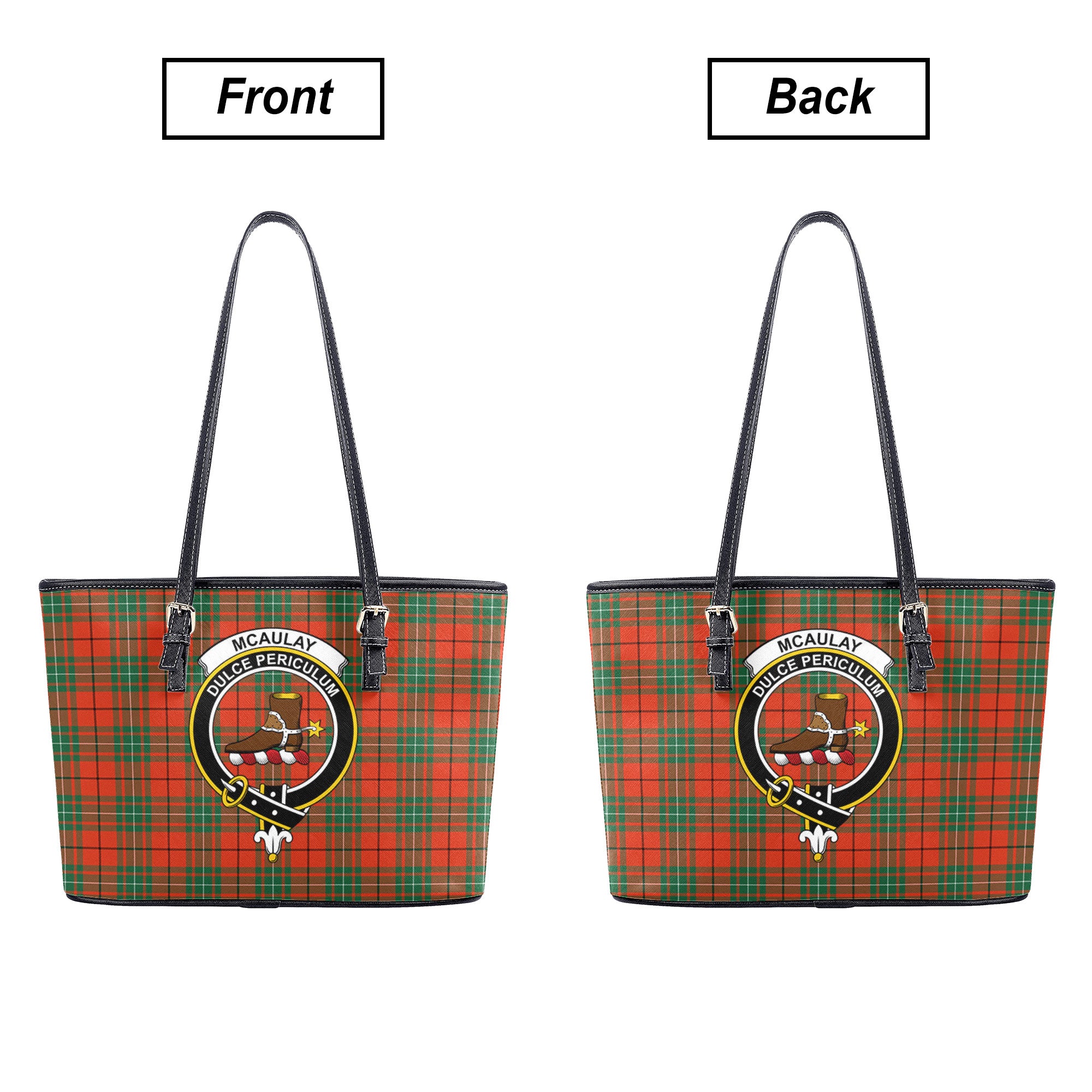 McAulay Ancient Tartan Crest Leather Tote Bag