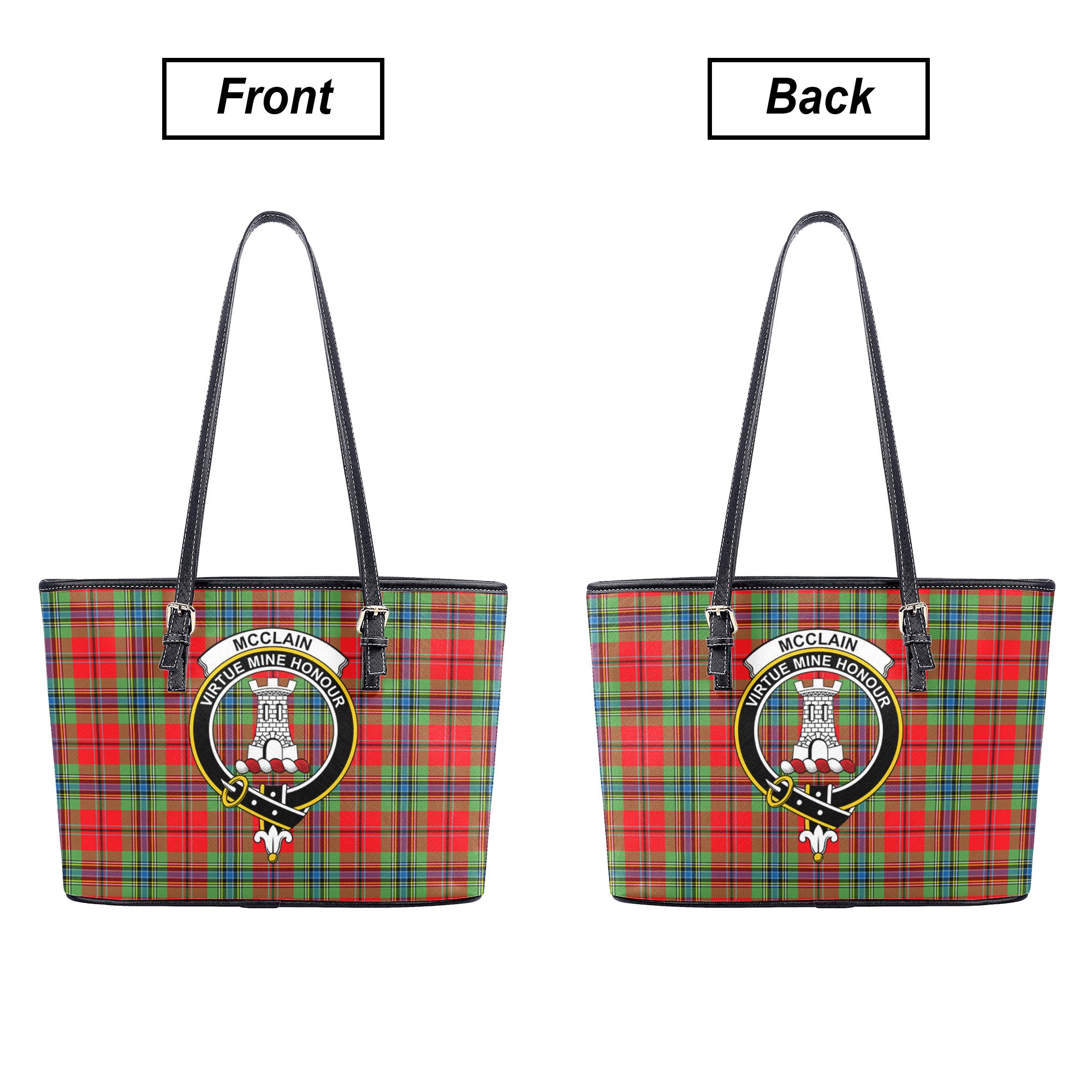 McClain of Duart Modern Tartan Crest Leather Tote Bag