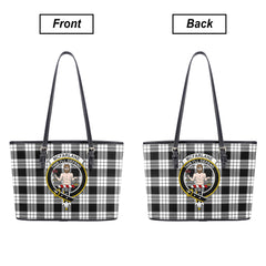 McFarlane Black _ White Tartan Crest Leather Tote Bag