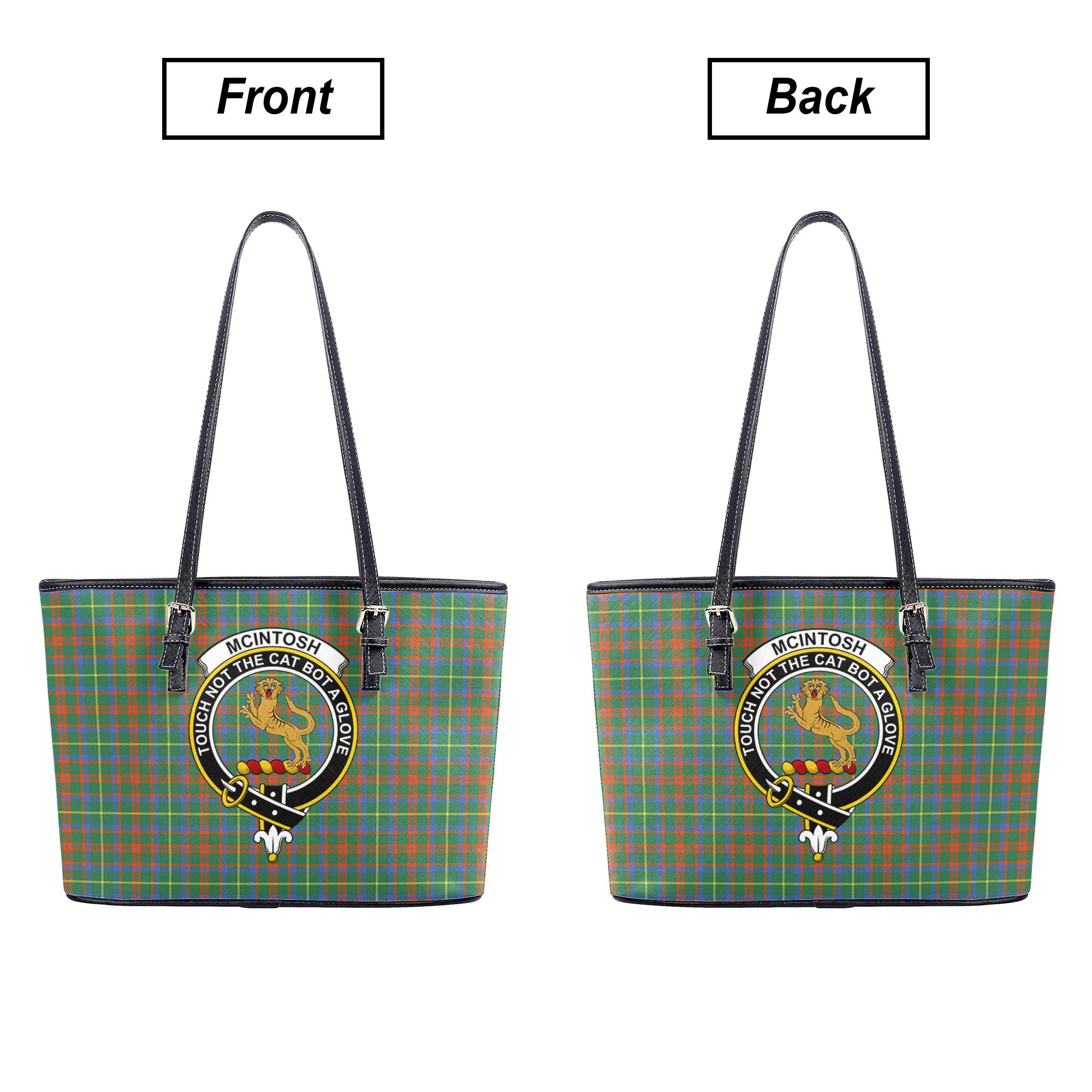 McIntosh Hunting Ancient Tartan Crest Leather Tote Bag