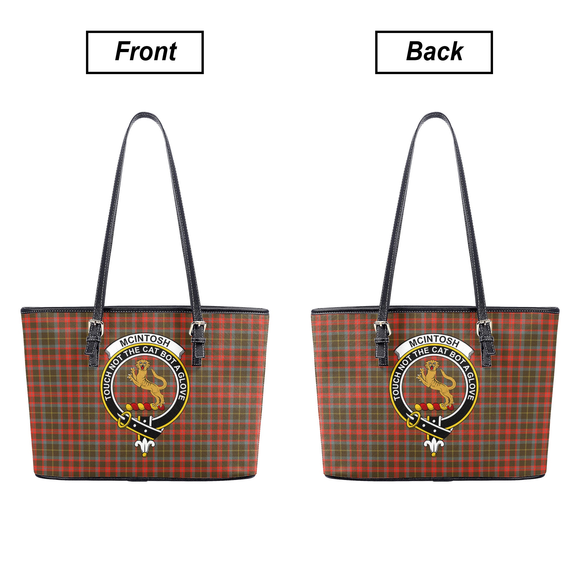 McIntosh Hunting Weathered Tartan Crest Leather Tote Bag