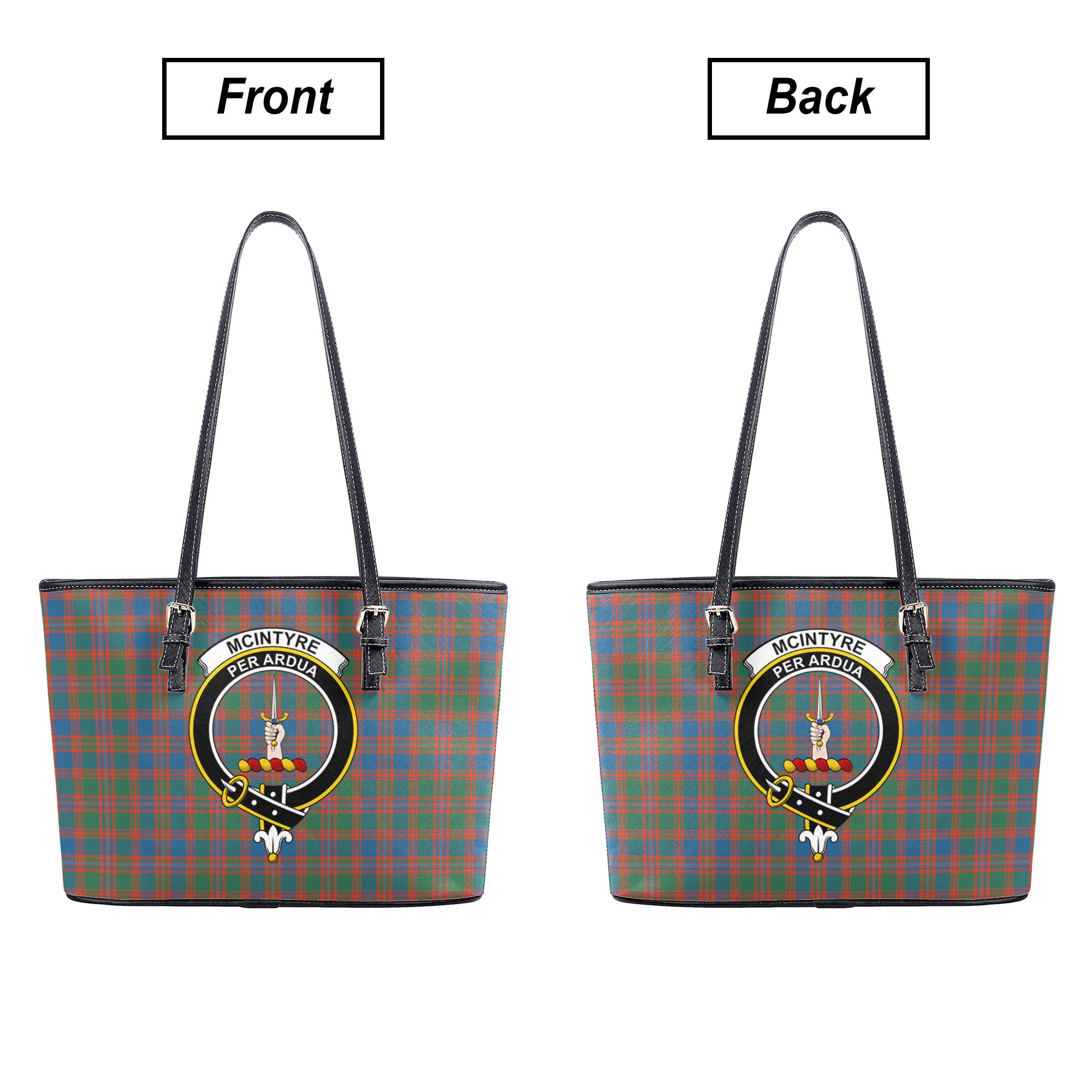 McIntyre Ancient Tartan Crest Leather Tote Bag