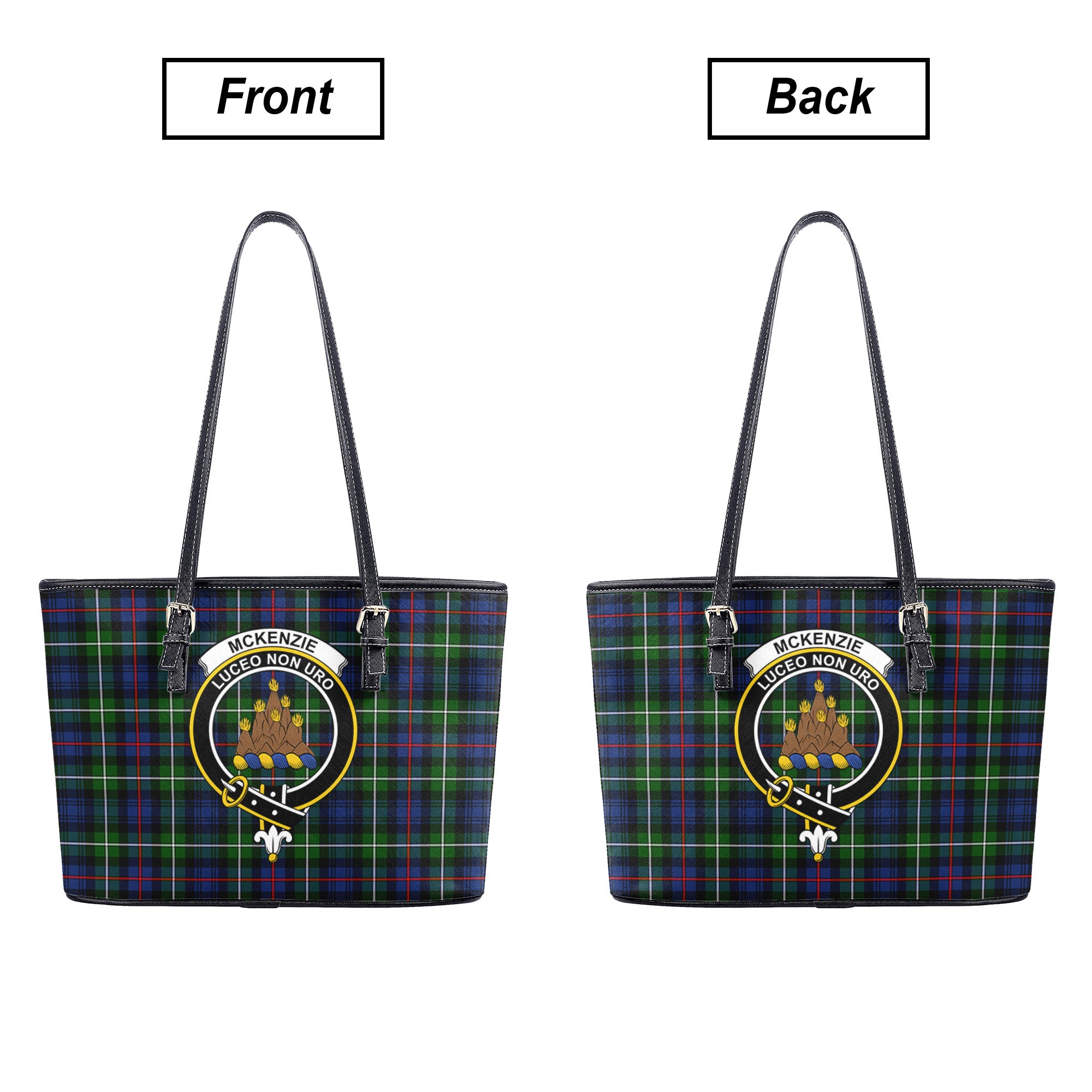 McKenzie Modern Tartan Crest Leather Tote Bag