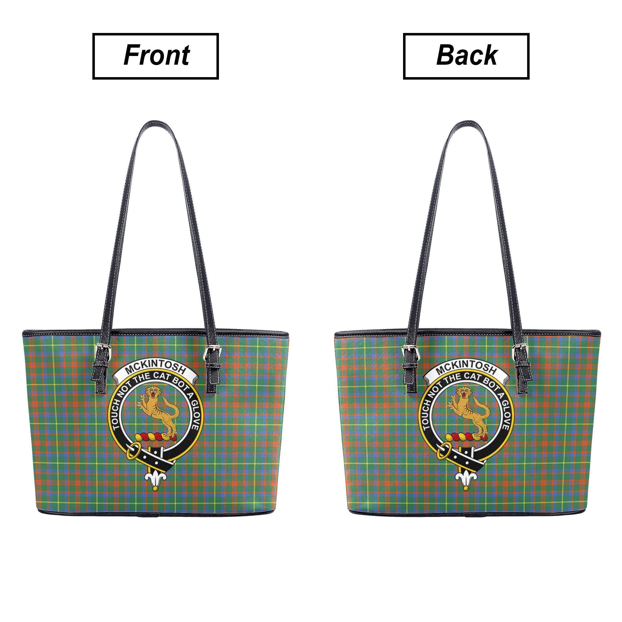 McKintosh Hunting Ancient Tartan Crest Leather Tote Bag