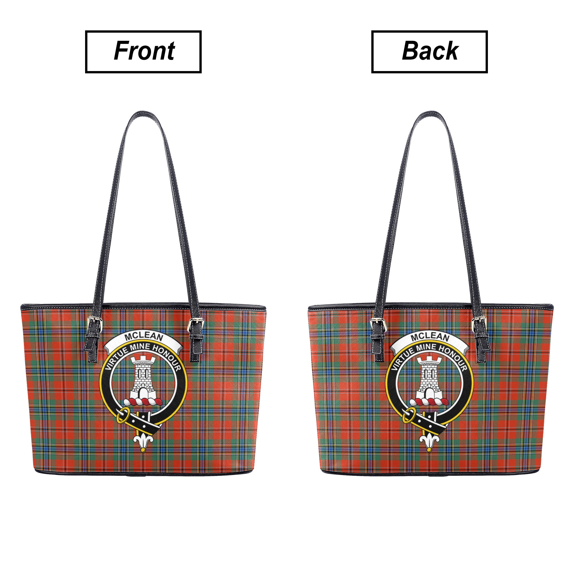 McLean of Duart Ancient Tartan Crest Leather Tote Bag