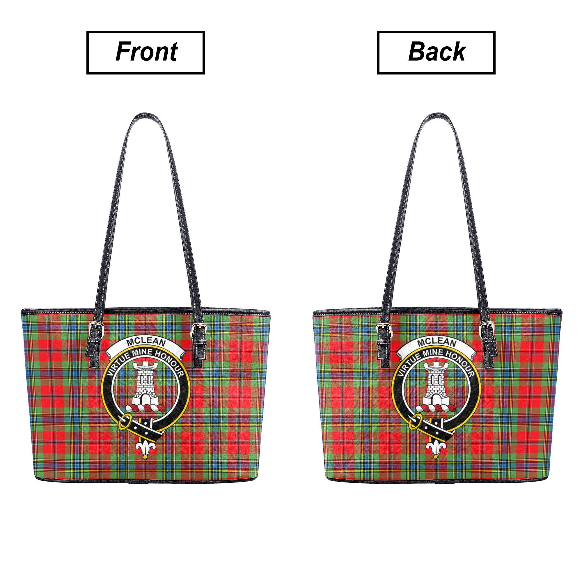 McLean of Duart Modern Tartan Crest Leather Tote Bag