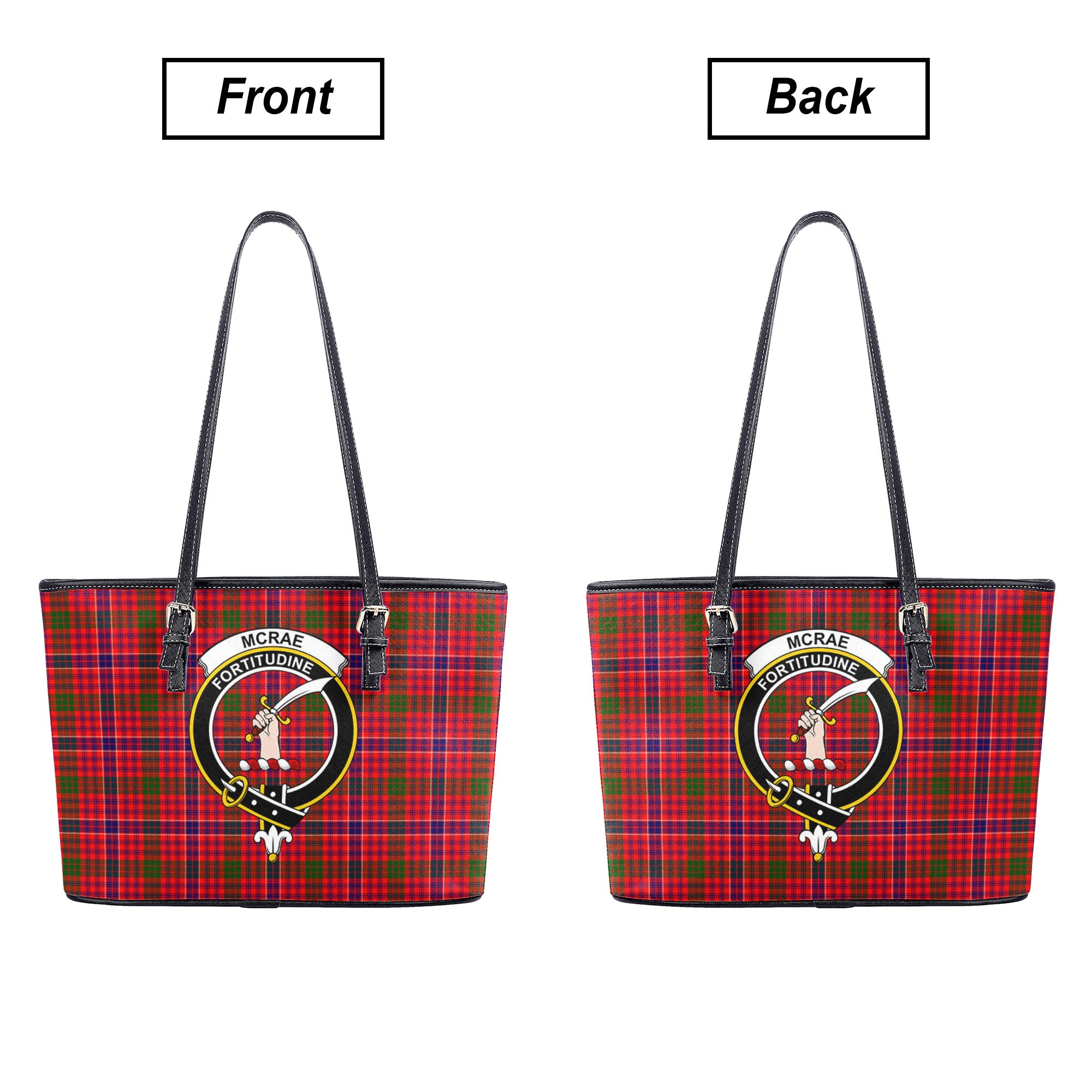 McRae Modern Tartan Crest Leather Tote Bag