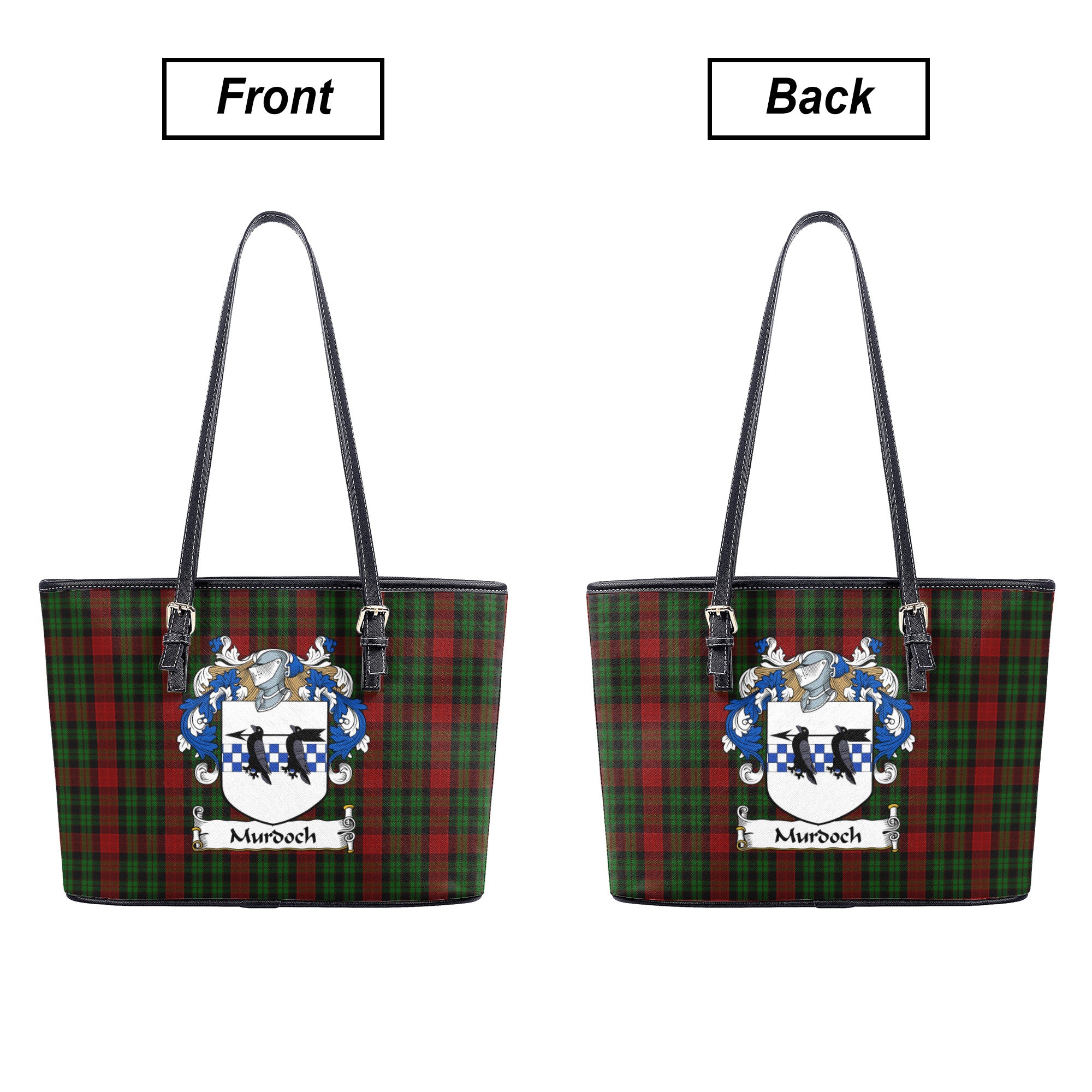 Murdoch Tartan Crest Leather Tote Bag