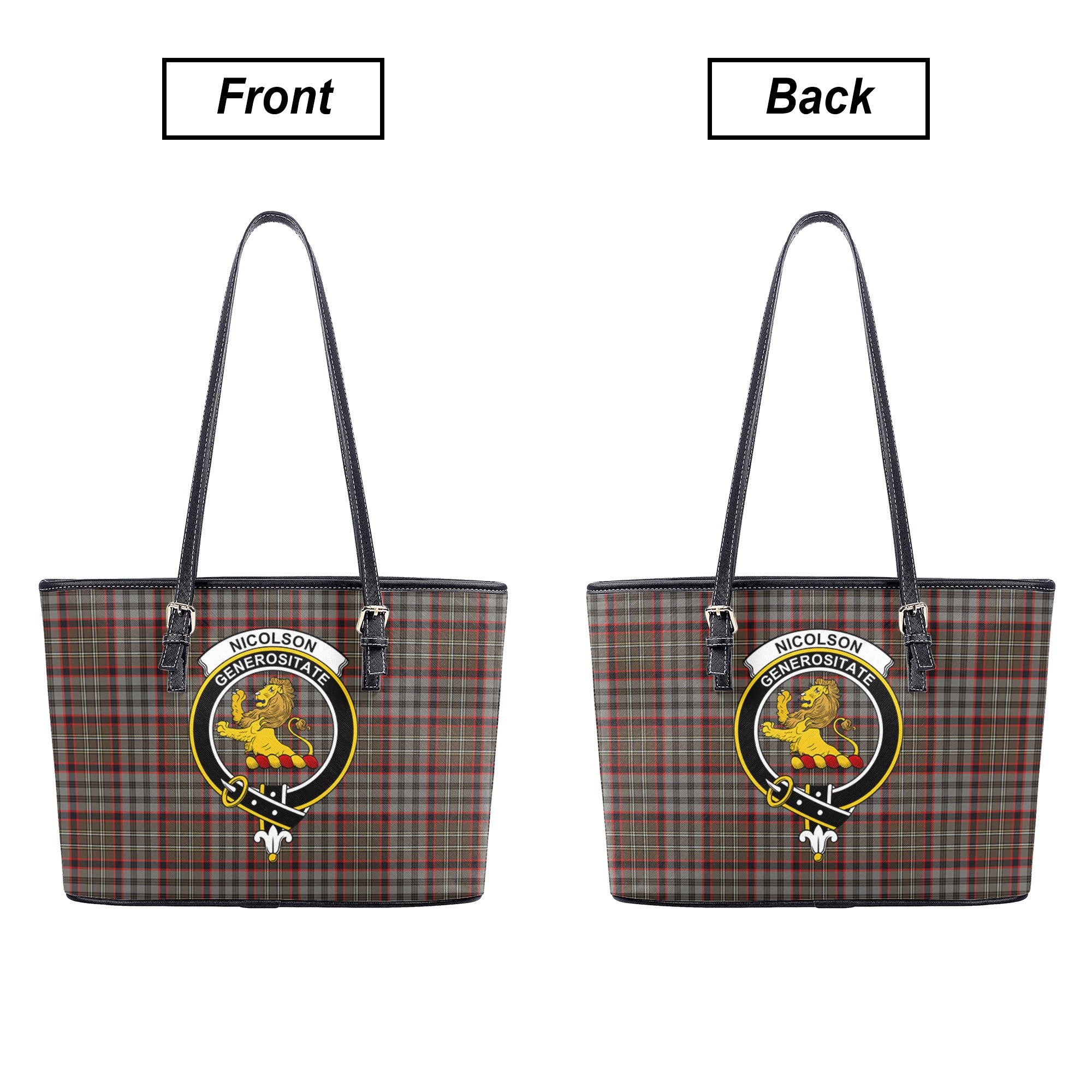 Nicolson Hunting Weathered Tartan Crest Leather Tote Bag