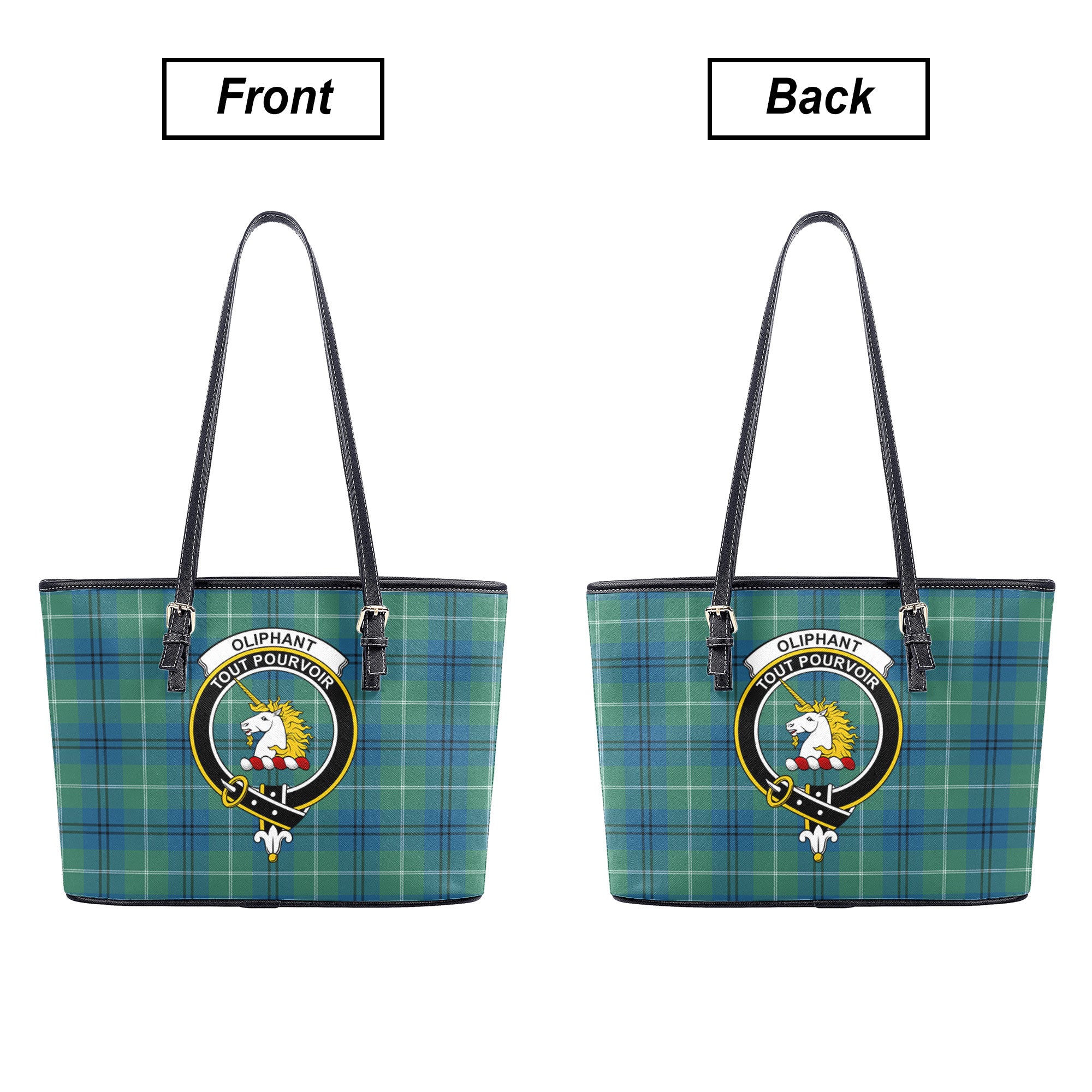 Oliphant Ancient Tartan Crest Leather Tote Bag