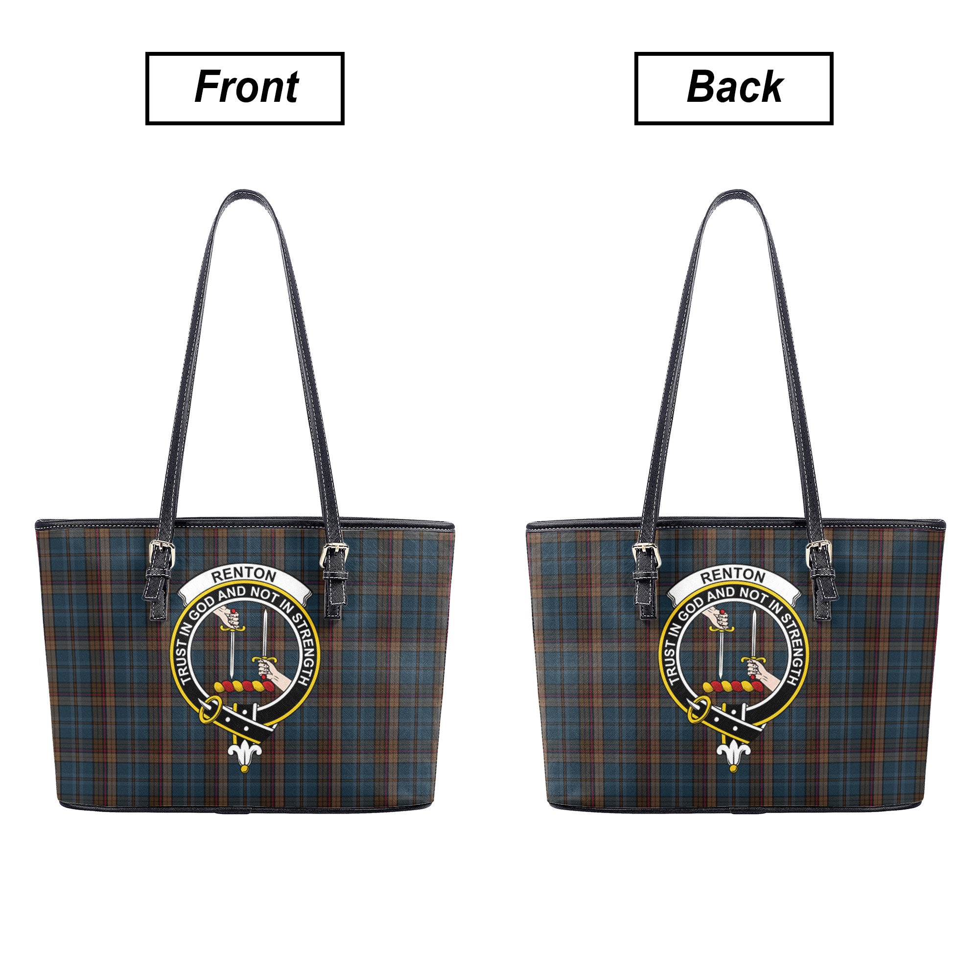 Renton Tartan Crest Leather Tote Bag