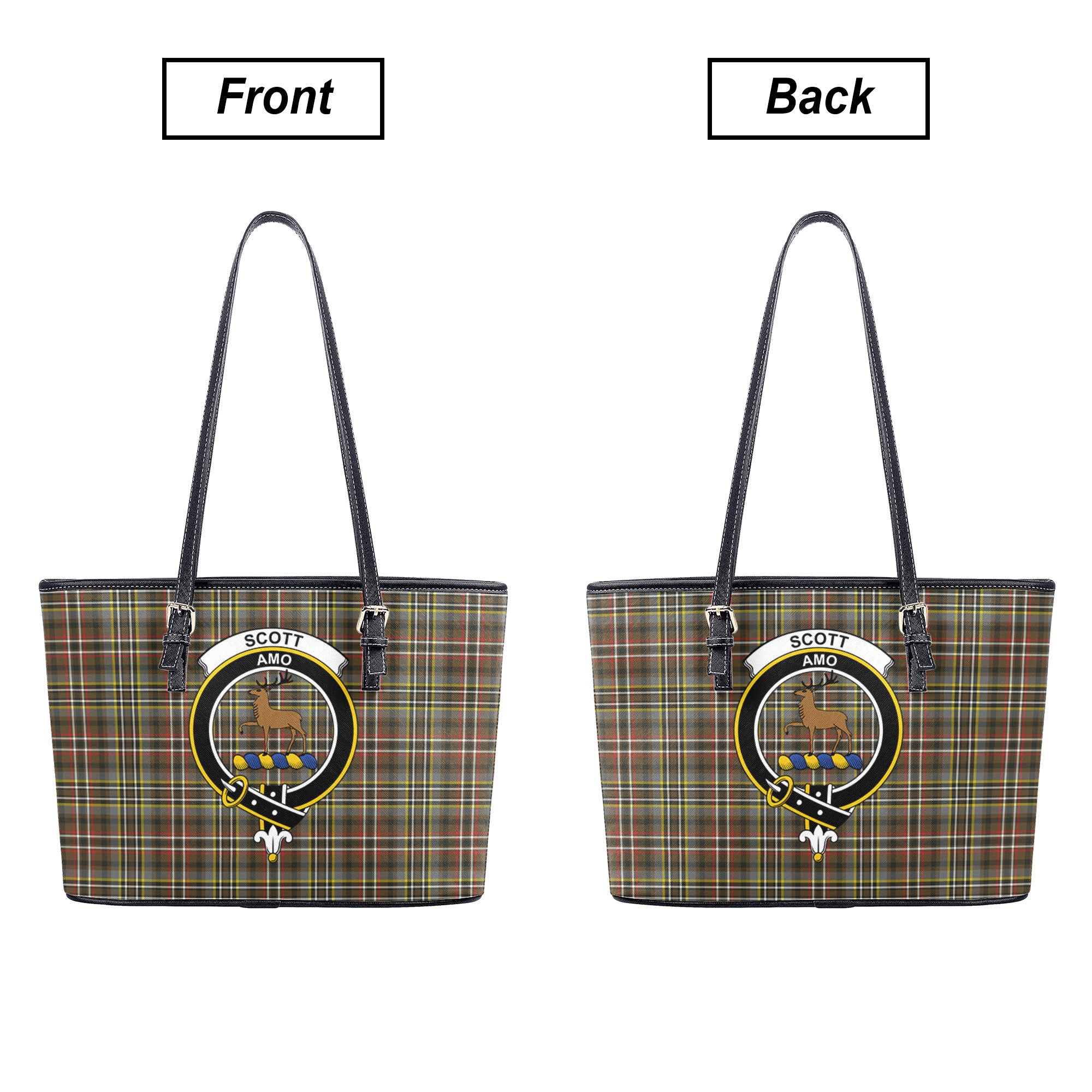 Scott Green Weathered Tartan Crest Leather Tote Bag