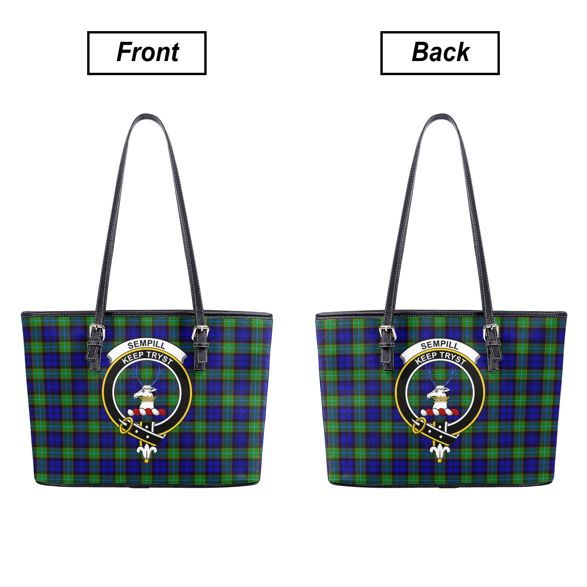 Sempill Modern Tartan Crest Leather Tote Bag