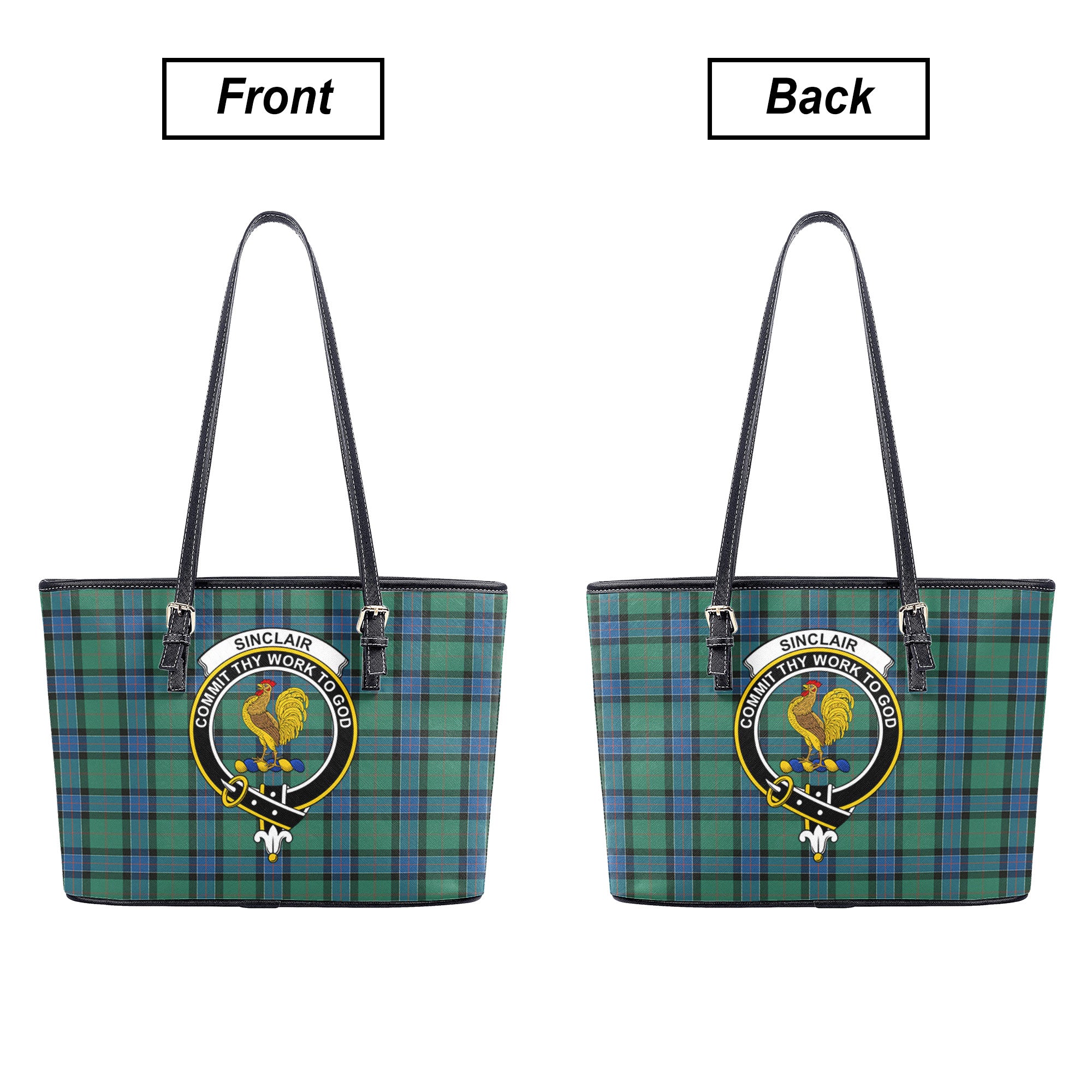 Sinclair Hunting Ancient Tartan Crest Leather Tote Bag