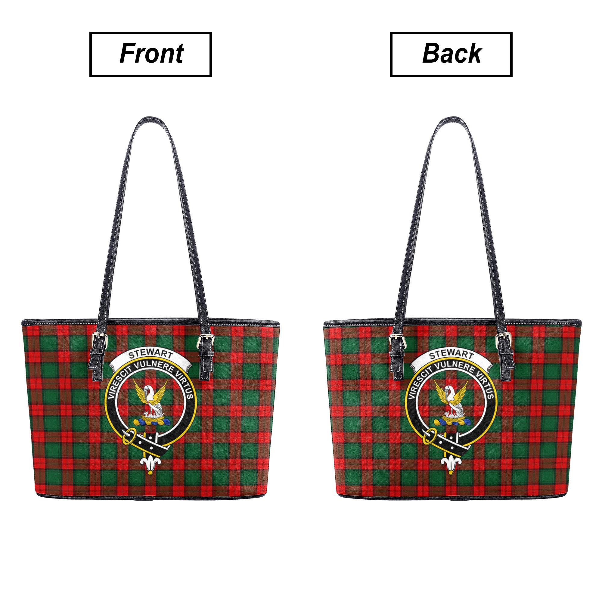 Stewart Atholl Modern Tartan Crest Leather Tote Bag