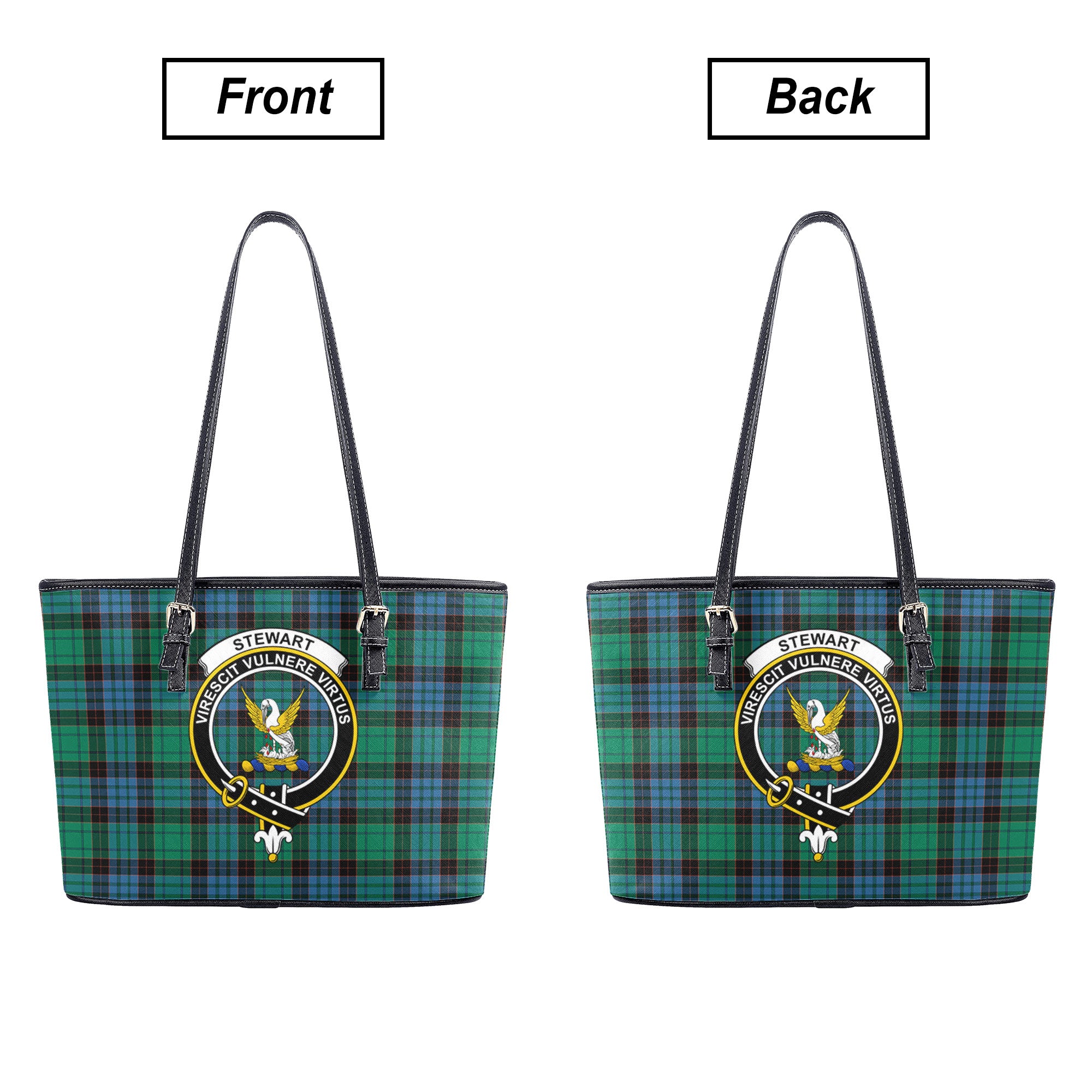 Stewart Old Ancient Tartan Crest Leather Tote Bag