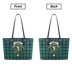 Stewart Old Ancient Tartan Crest Leather Tote Bag