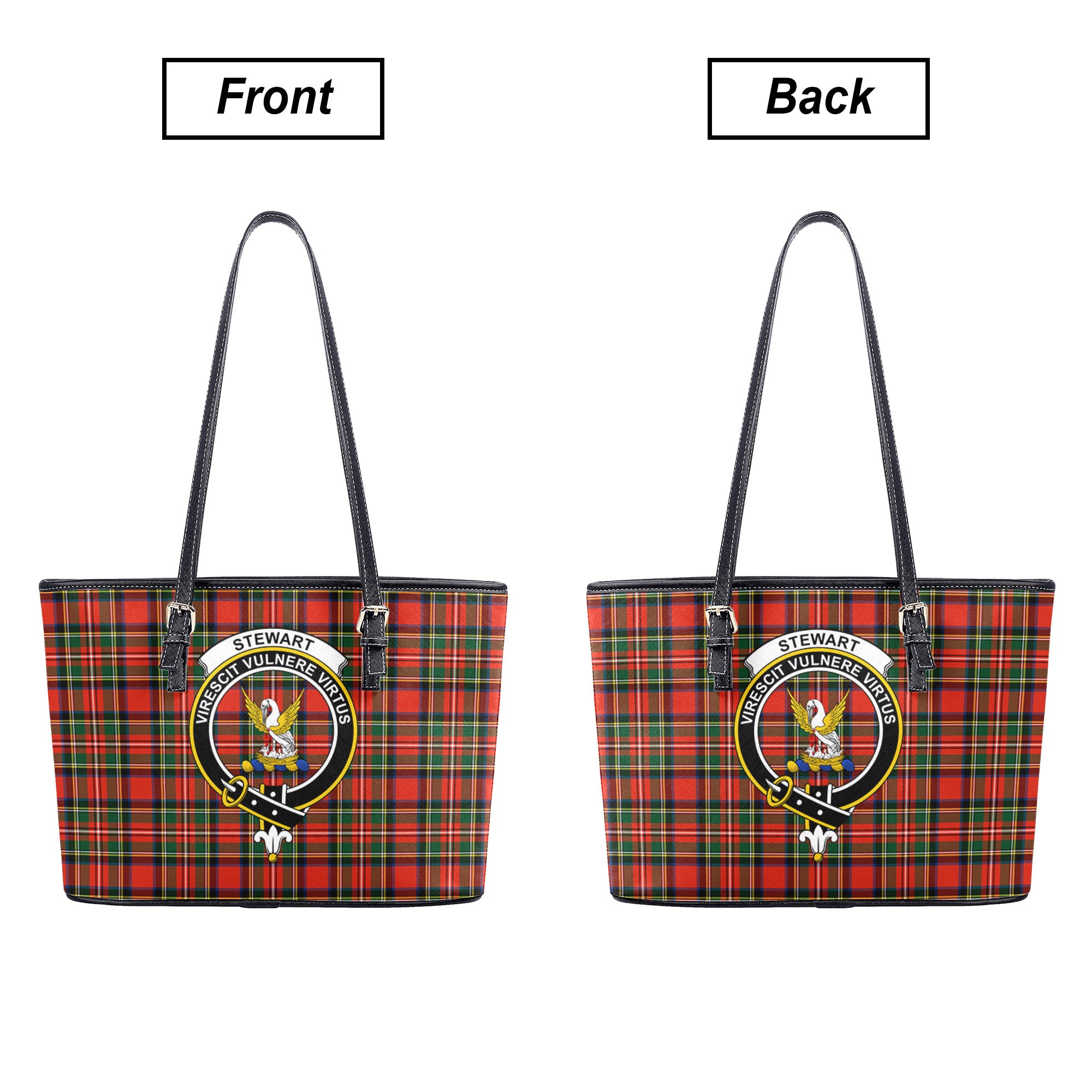 Stewart Royal Modern Tartan Crest Leather Tote Bag