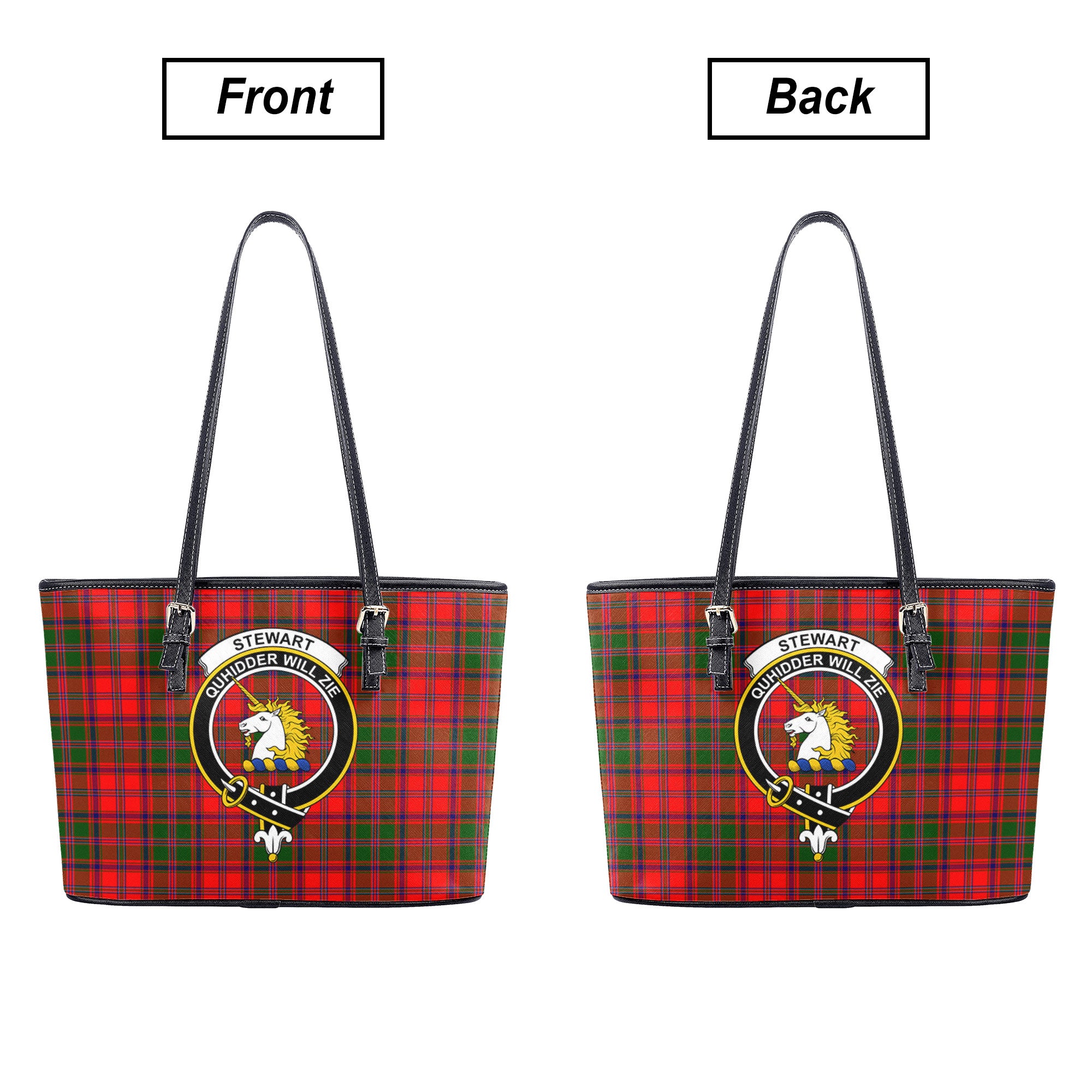 Stewart of Appin Modern Tartan Crest Leather Tote Bag