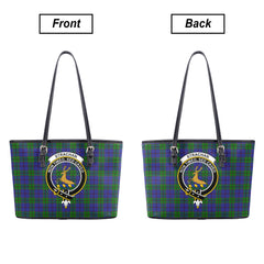 Strachan Tartan Crest Leather Tote Bag