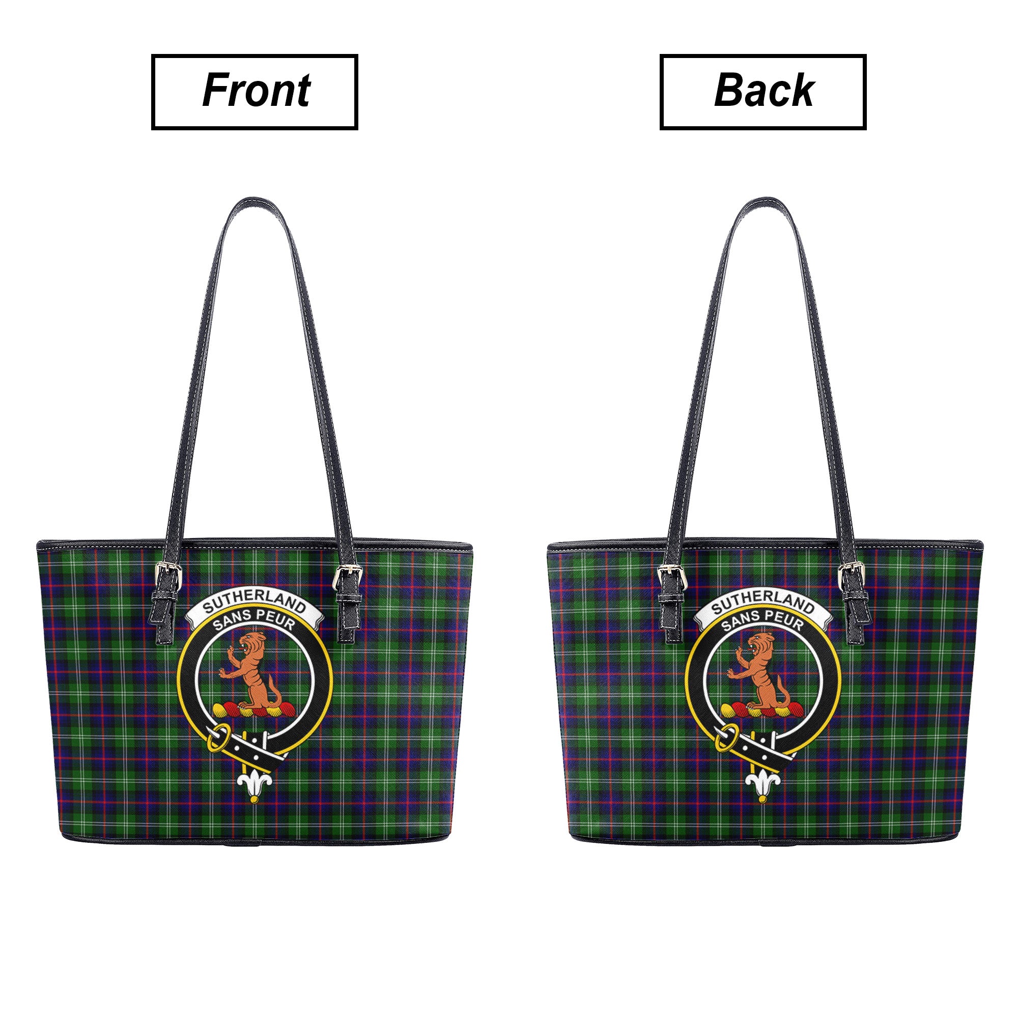 Sutherland Modern Tartan Crest Leather Tote Bag