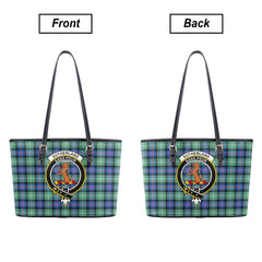 Sutherland Old Ancient Tartan Crest Leather Tote Bag