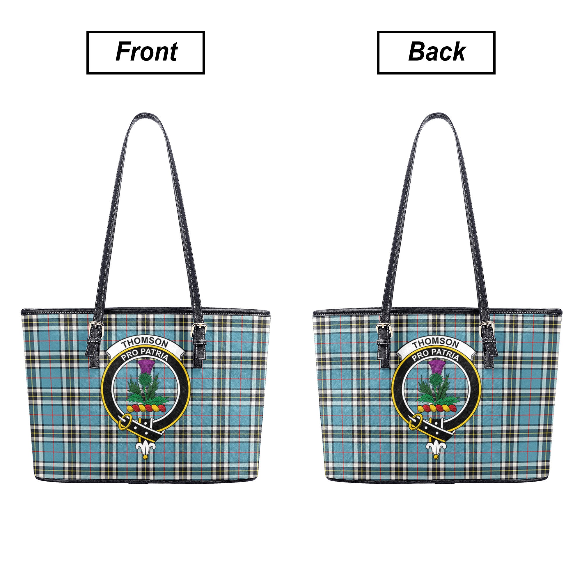 Thomson Blue Tartan Crest Leather Tote Bag