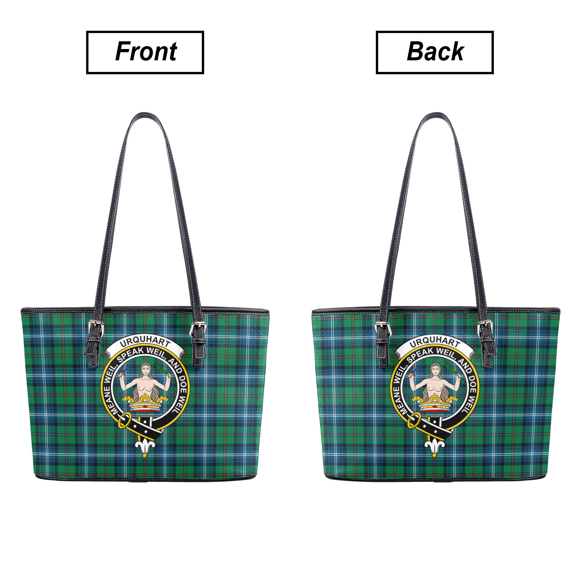 Urquhart Ancient Tartan Crest Leather Tote Bag