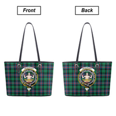 Urquhart Broad Red Ancient Tartan Crest Leather Tote Bag