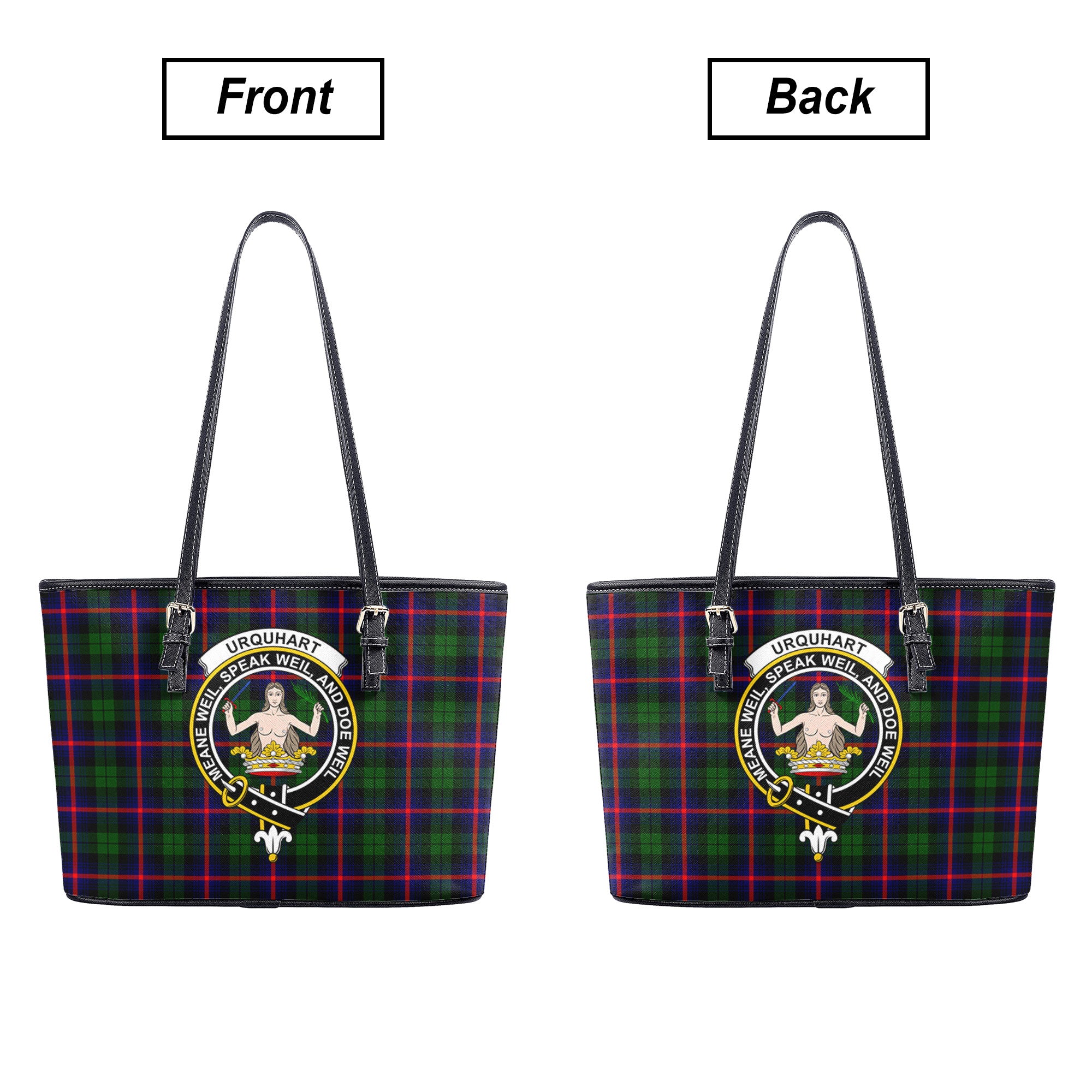 Urquhart Modern Tartan Crest Leather Tote Bag