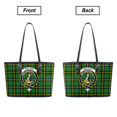 Wallace Hunting Modern Tartan Crest Leather Tote Bag