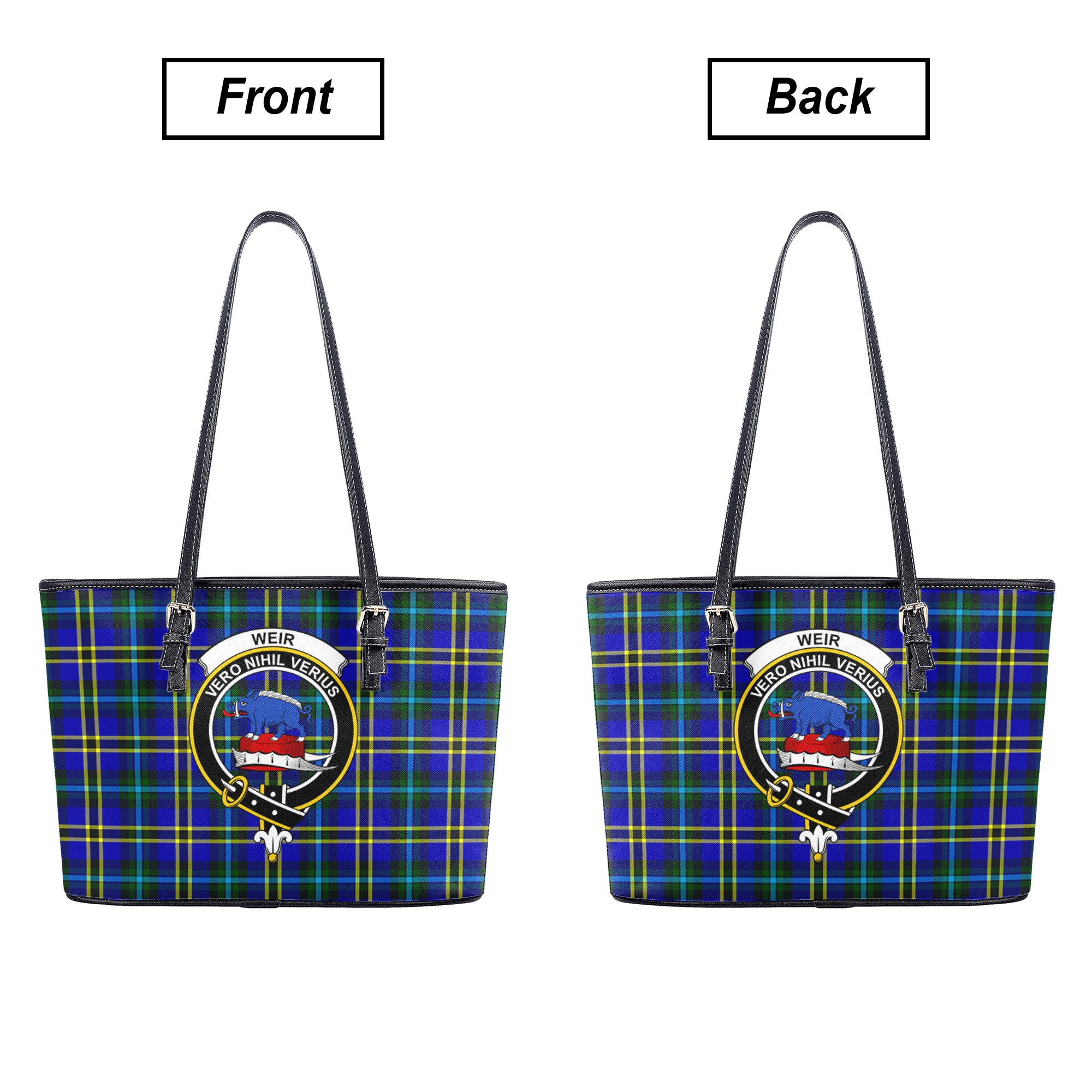 Weir Modern Tartan Crest Leather Tote Bag